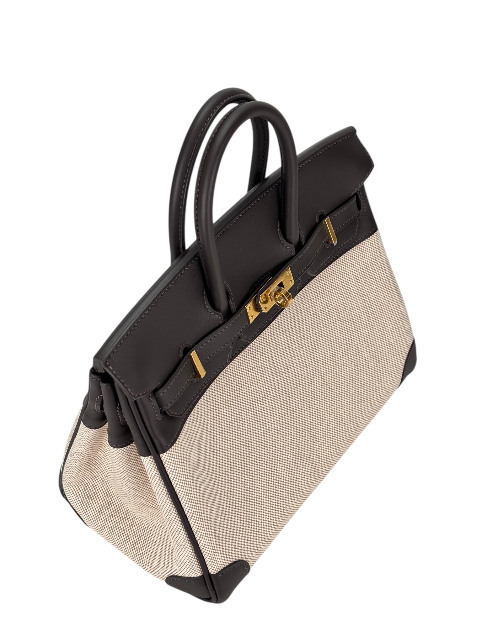 HERMES - Birkin 25 Swift T3 BaiBrun Toile H Gold Hardware