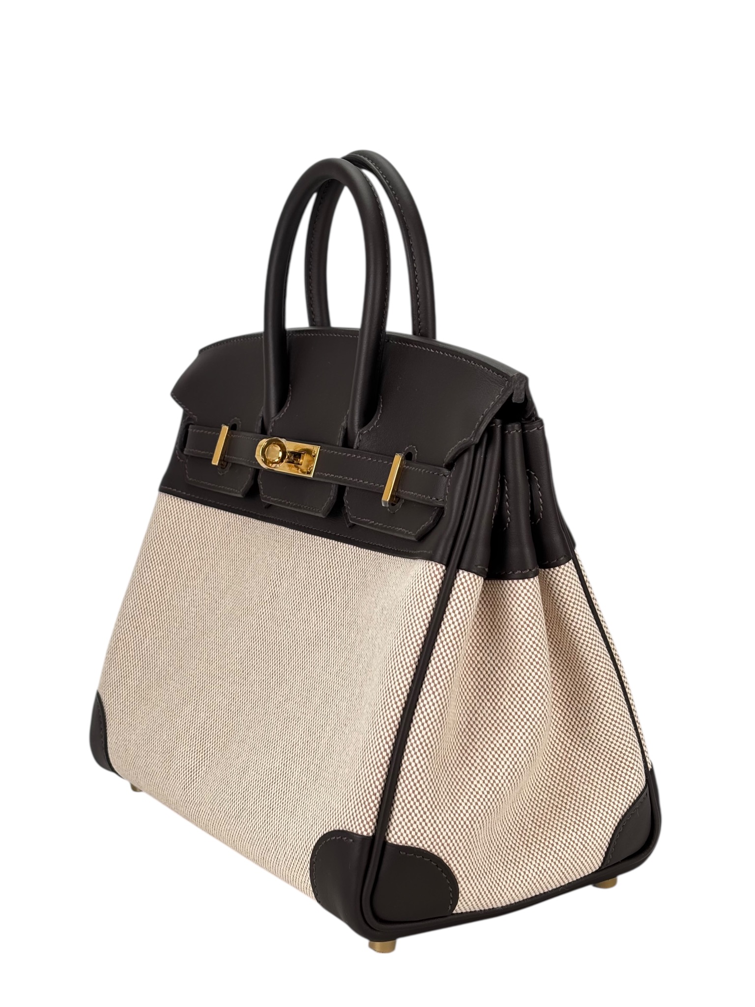 HERMES - Birkin 25 Swift T3 BaiBrun Toile H Gold Hardware