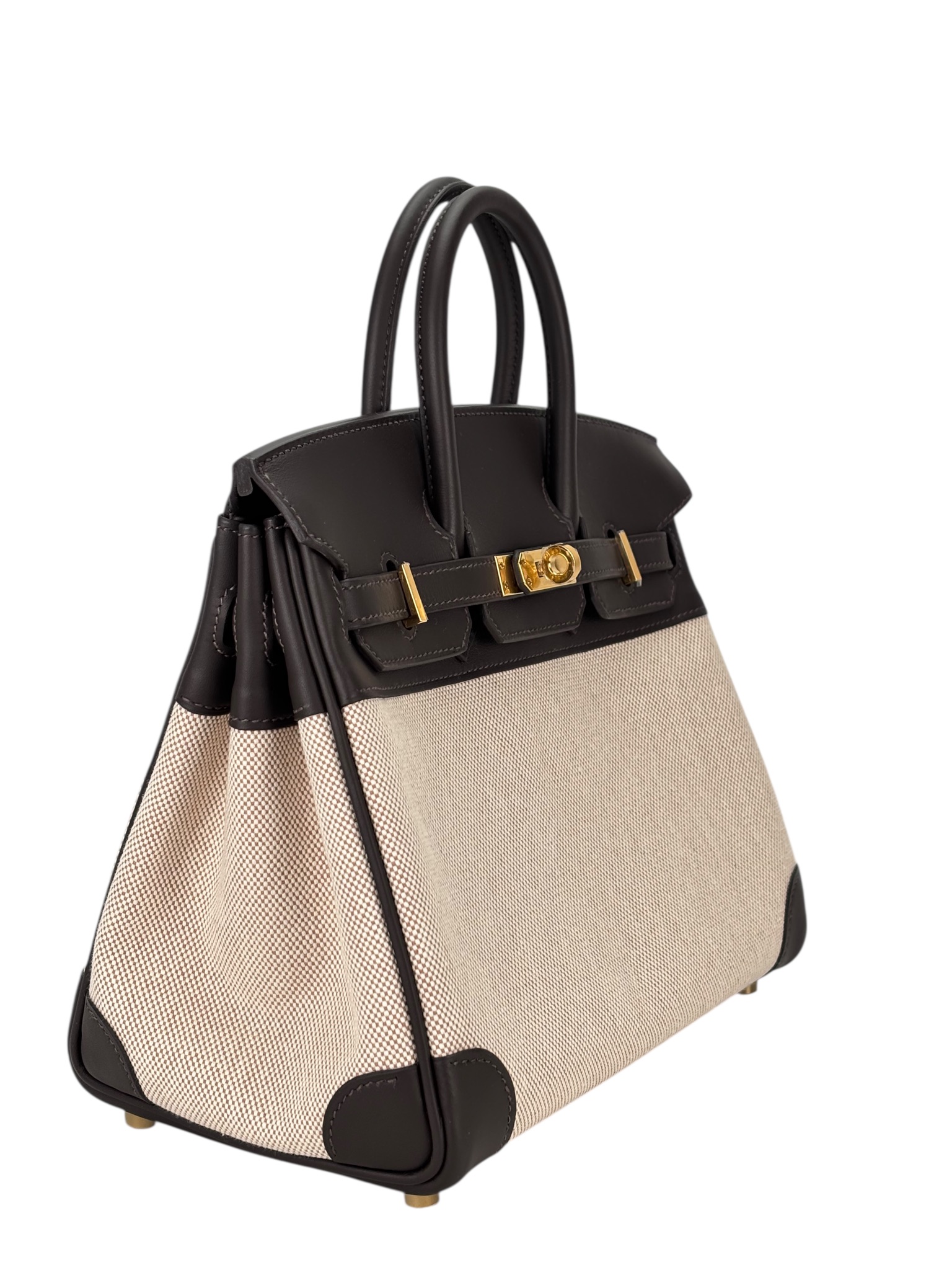 HERMES - Birkin 25 Swift T3 BaiBrun Toile H Gold Hardware