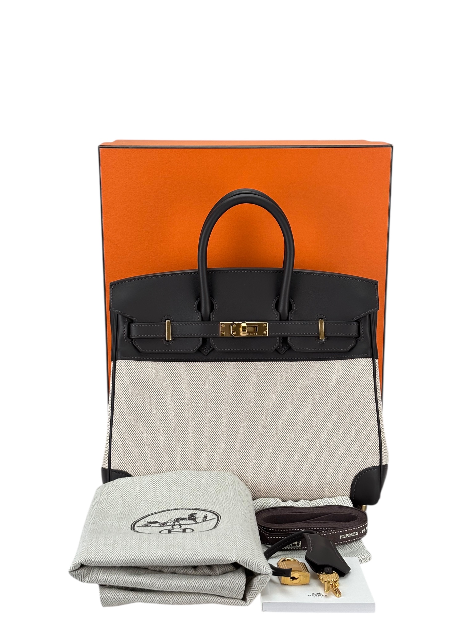 HERMES - Birkin 25 Swift T3 BaiBrun Toile H Gold Hardware
