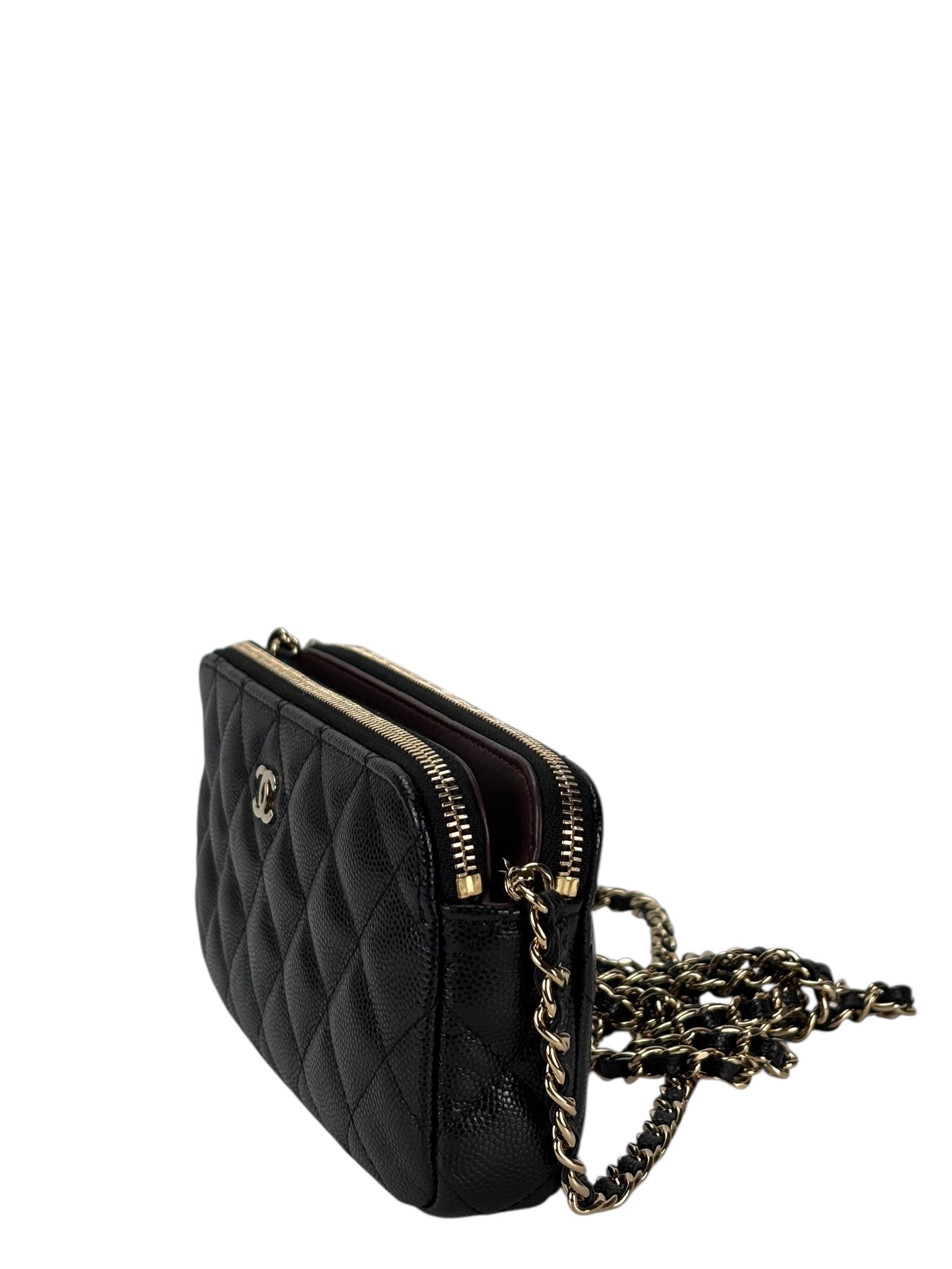 CHANEL - Black Caviar Chain Wallet Matelasse Shoulder Bag 