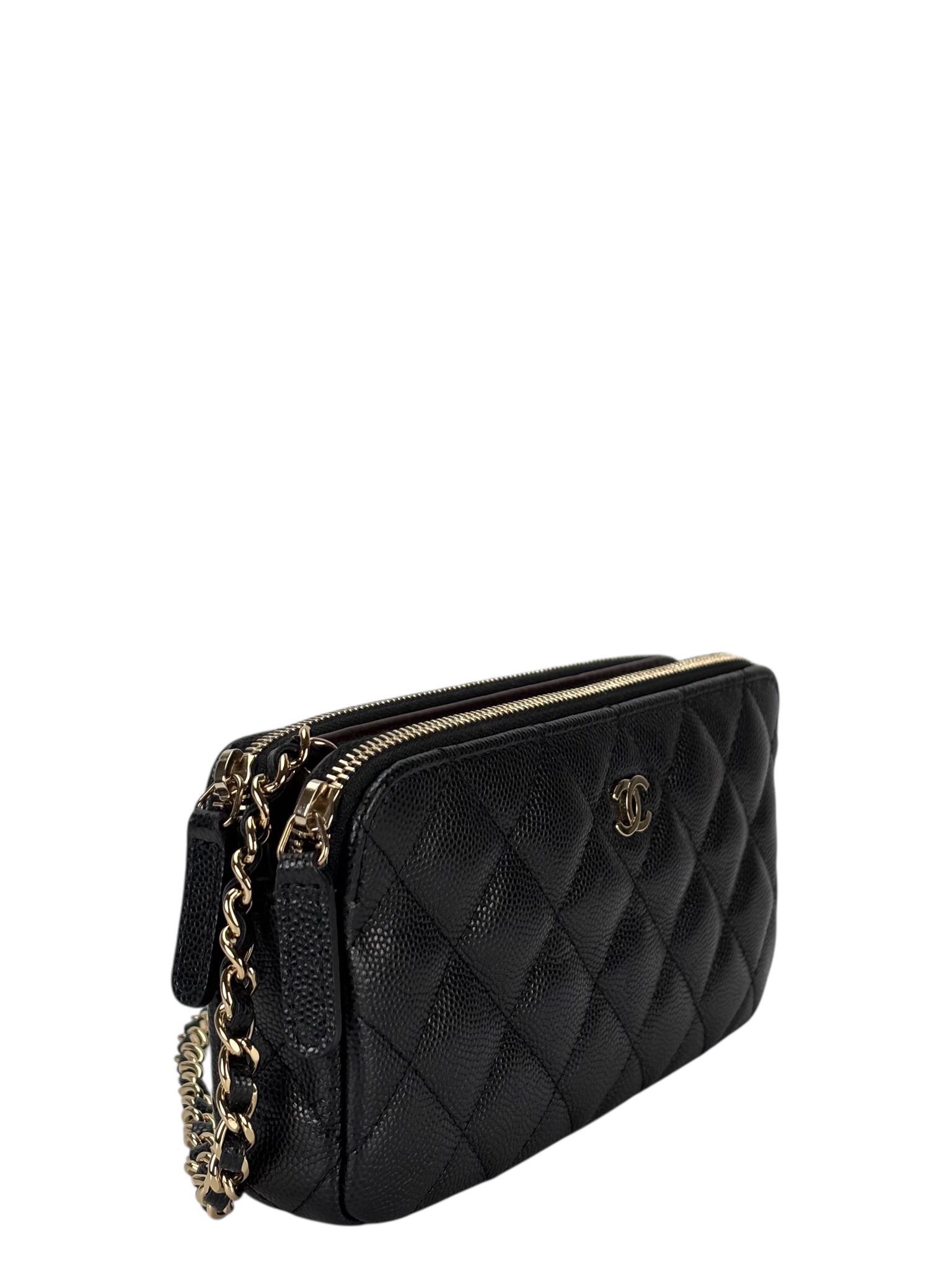 CHANEL - Black Caviar Chain Wallet Matelasse Shoulder Bag 