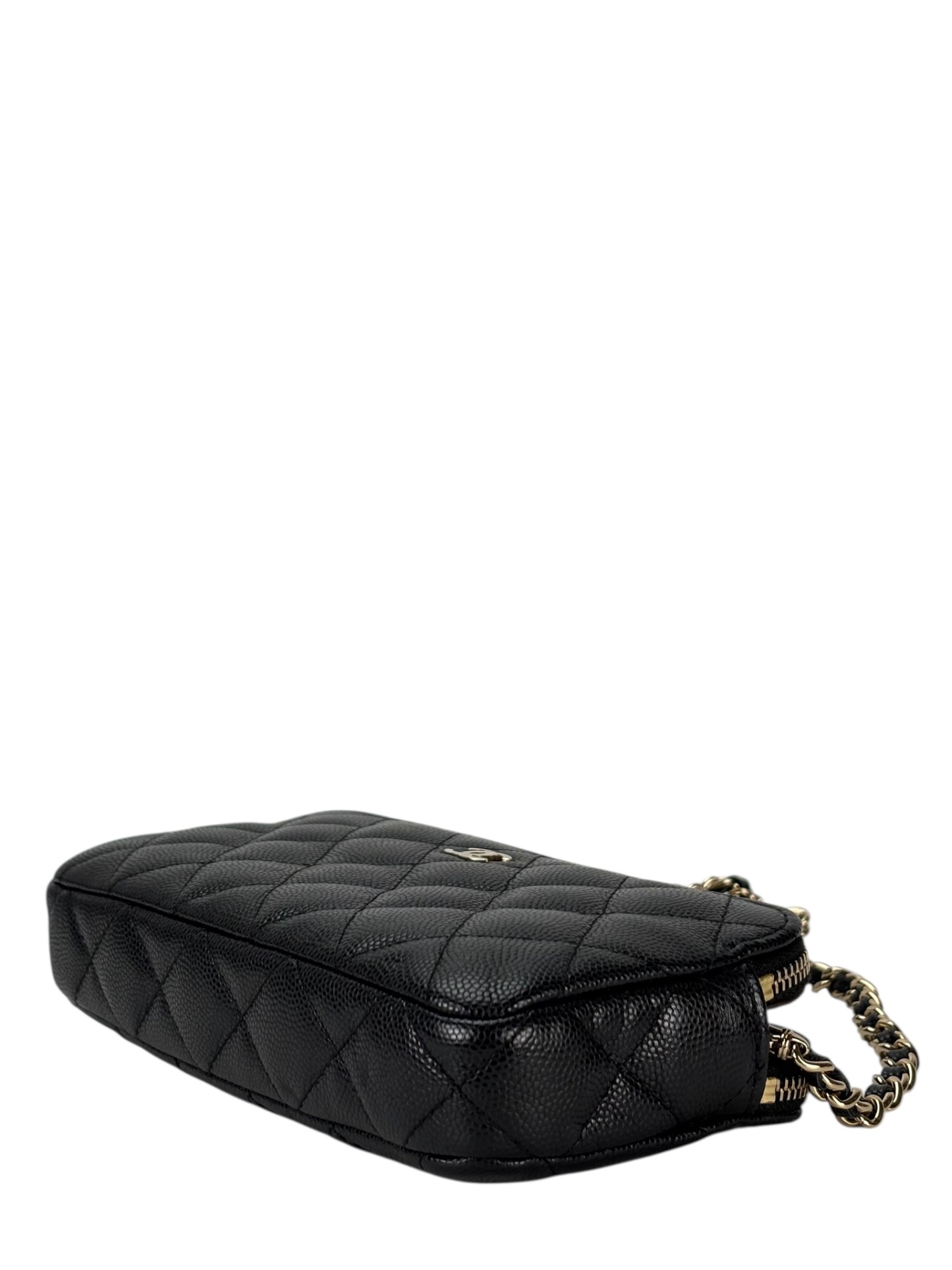 CHANEL - Black Caviar Chain Wallet Matelasse Shoulder Bag 