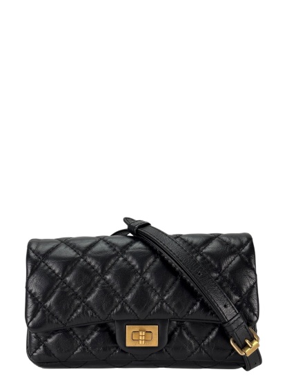 CHANEL - 2.55 Reissue Black Calfskin Belt Bag Quilted Aged