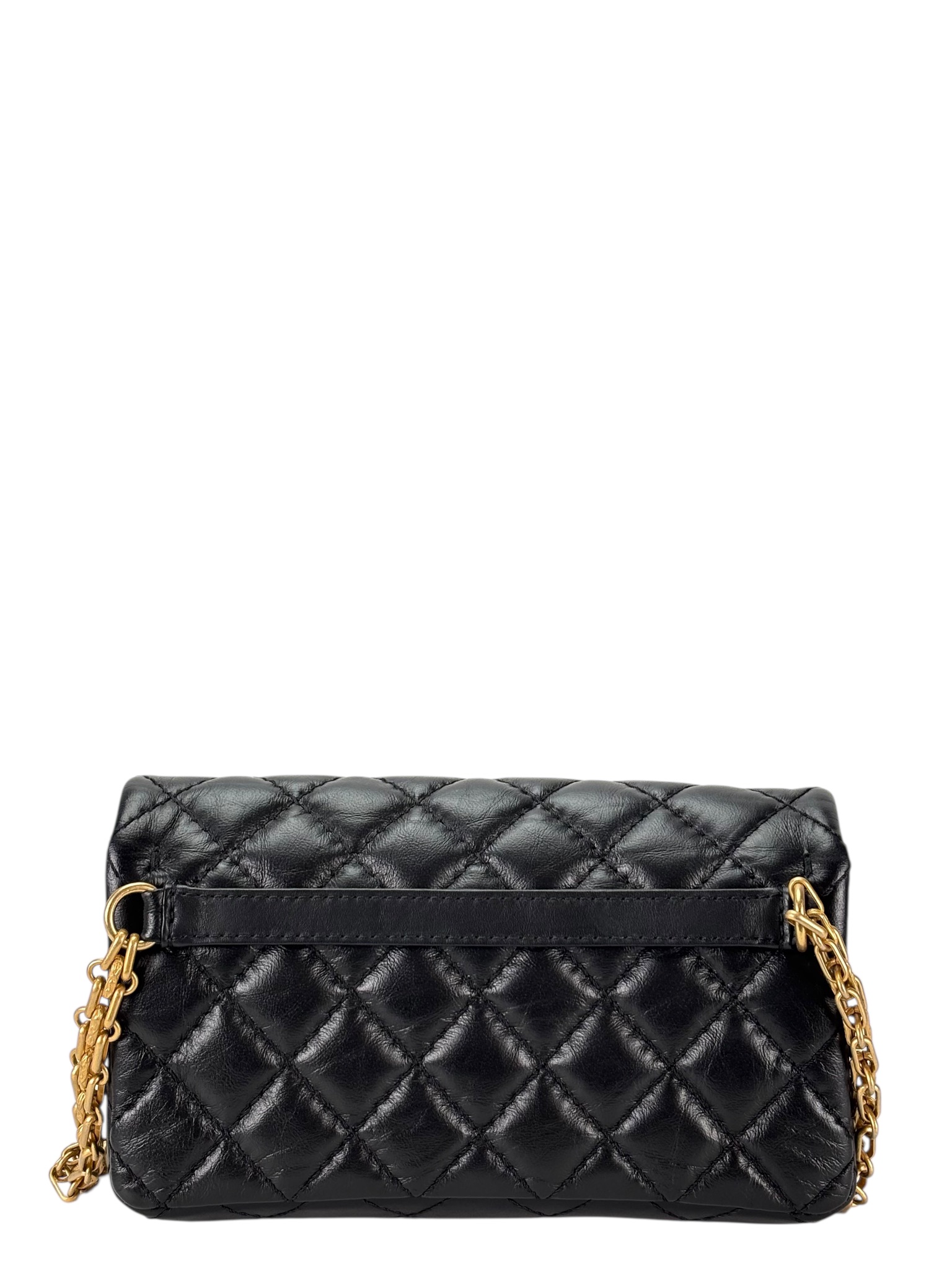 CHANEL - 2.55 Reissue Black Calfskin Belt Bag Quilted Aged