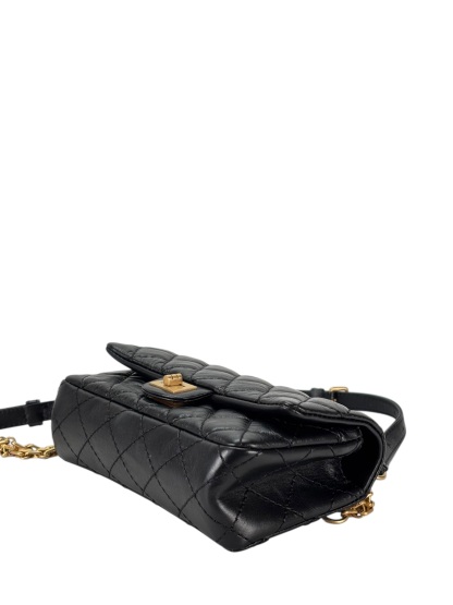 CHANEL - 2.55 Reissue Black Calfskin Belt Bag Quilted Aged