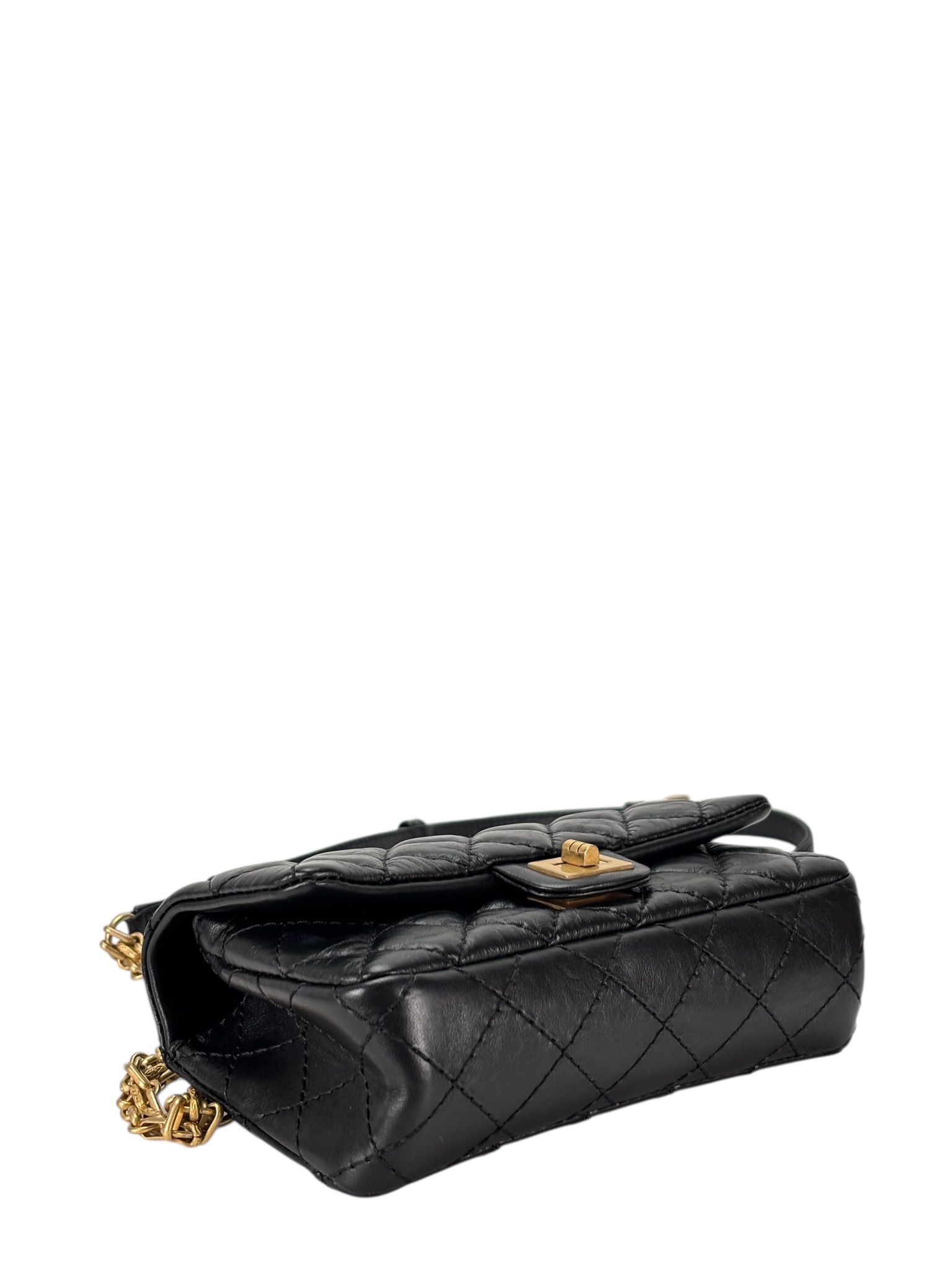 CHANEL - 2.55 Reissue Black Calfskin Belt Bag Quilted Aged