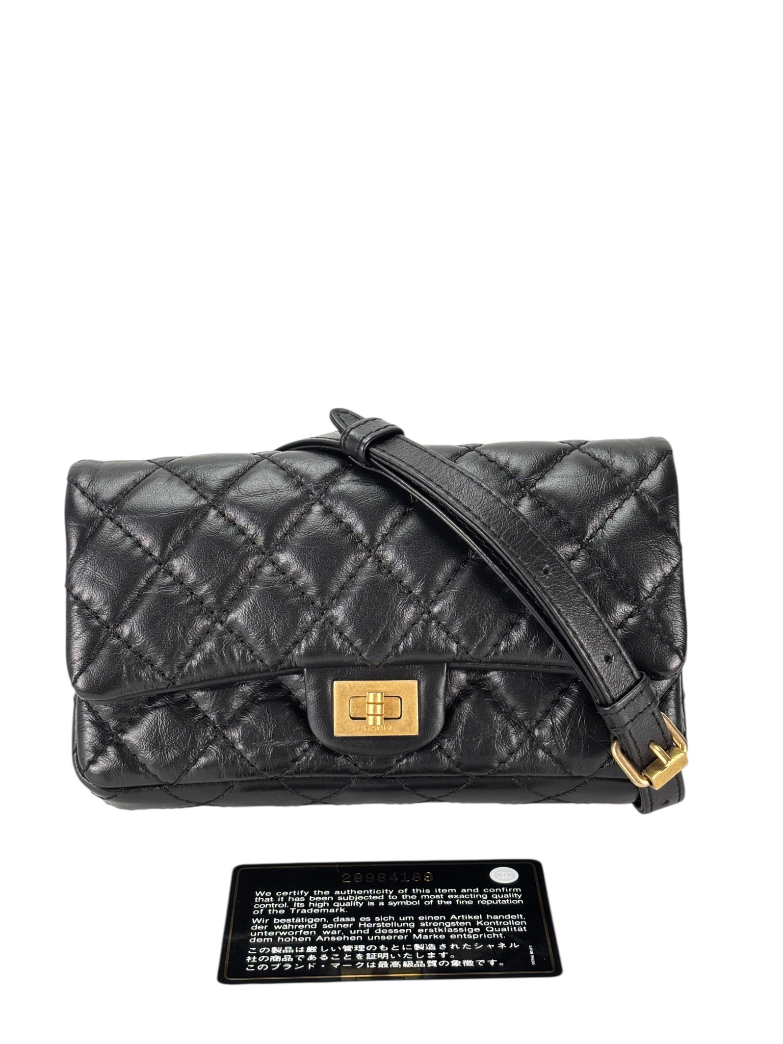 CHANEL - 2.55 Reissue Black Calfskin Belt Bag Quilted Aged
