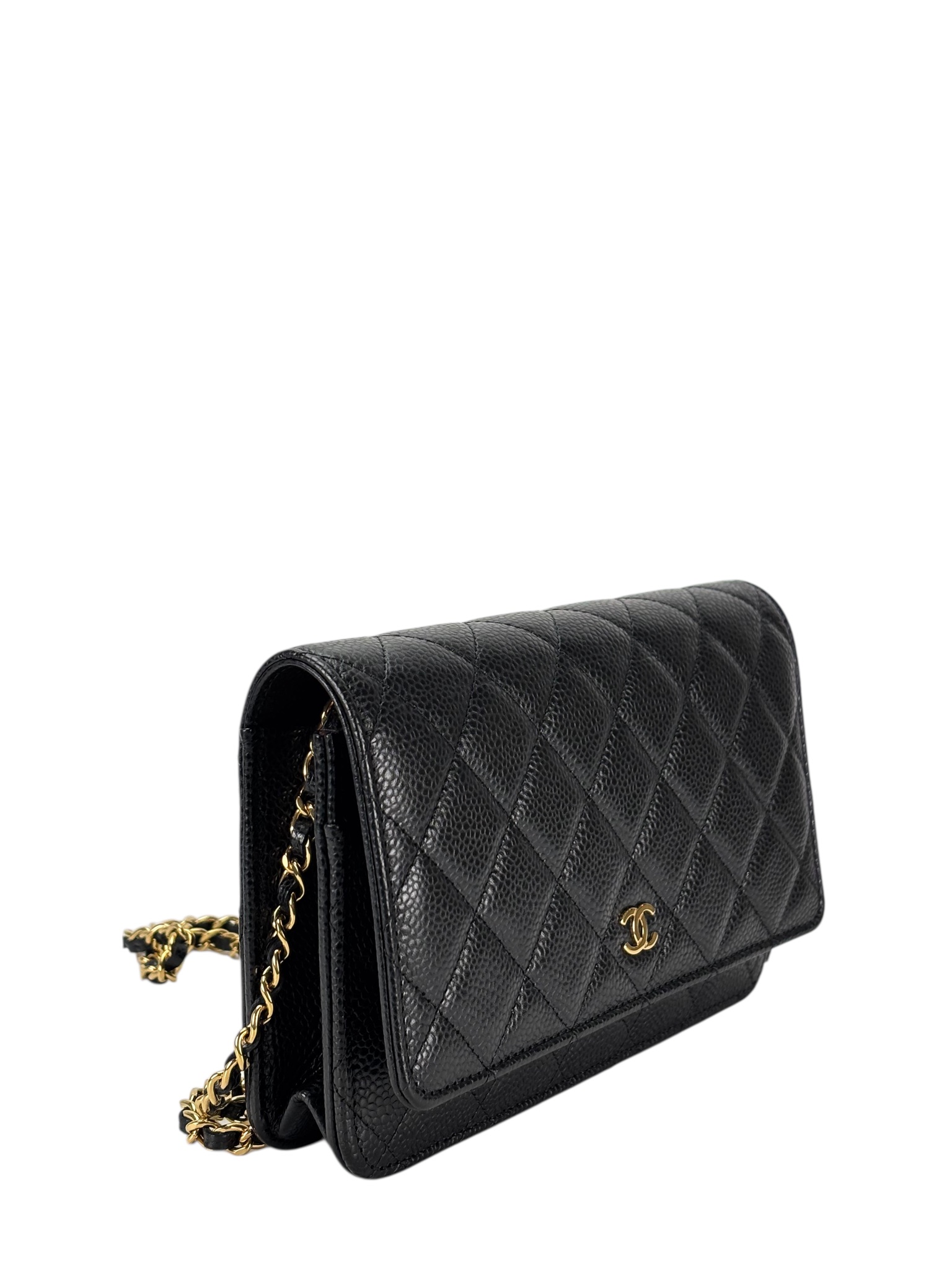 CHANEL - Black Caviar Wallet On Chain Gold-Tone Metal (WOC)