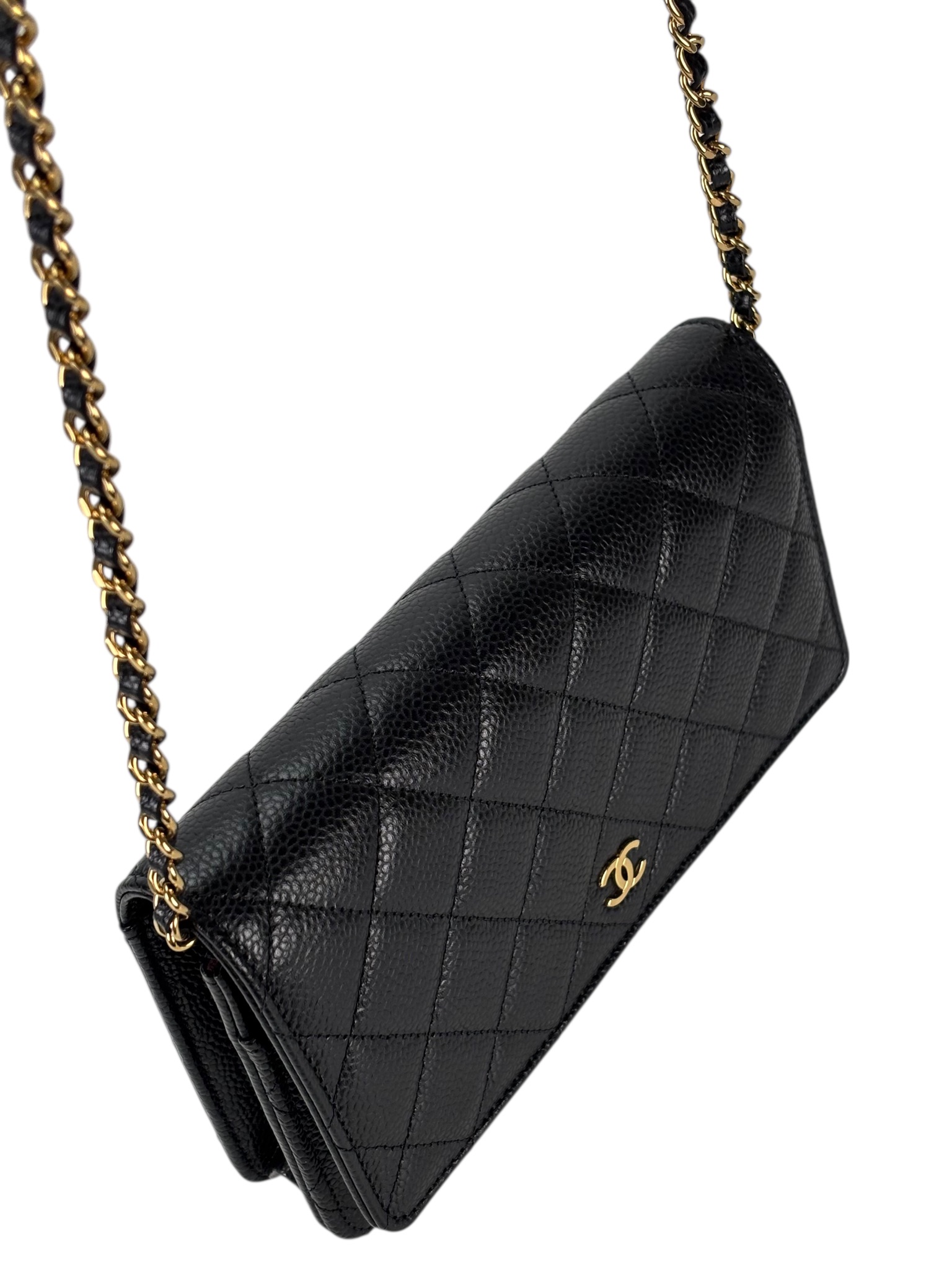 CHANEL - Black Caviar Wallet On Chain Gold-Tone Metal (WOC)