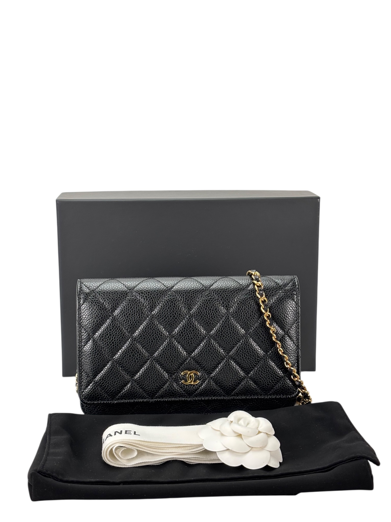 CHANEL - Black Caviar Wallet On Chain Gold-Tone Metal (WOC)