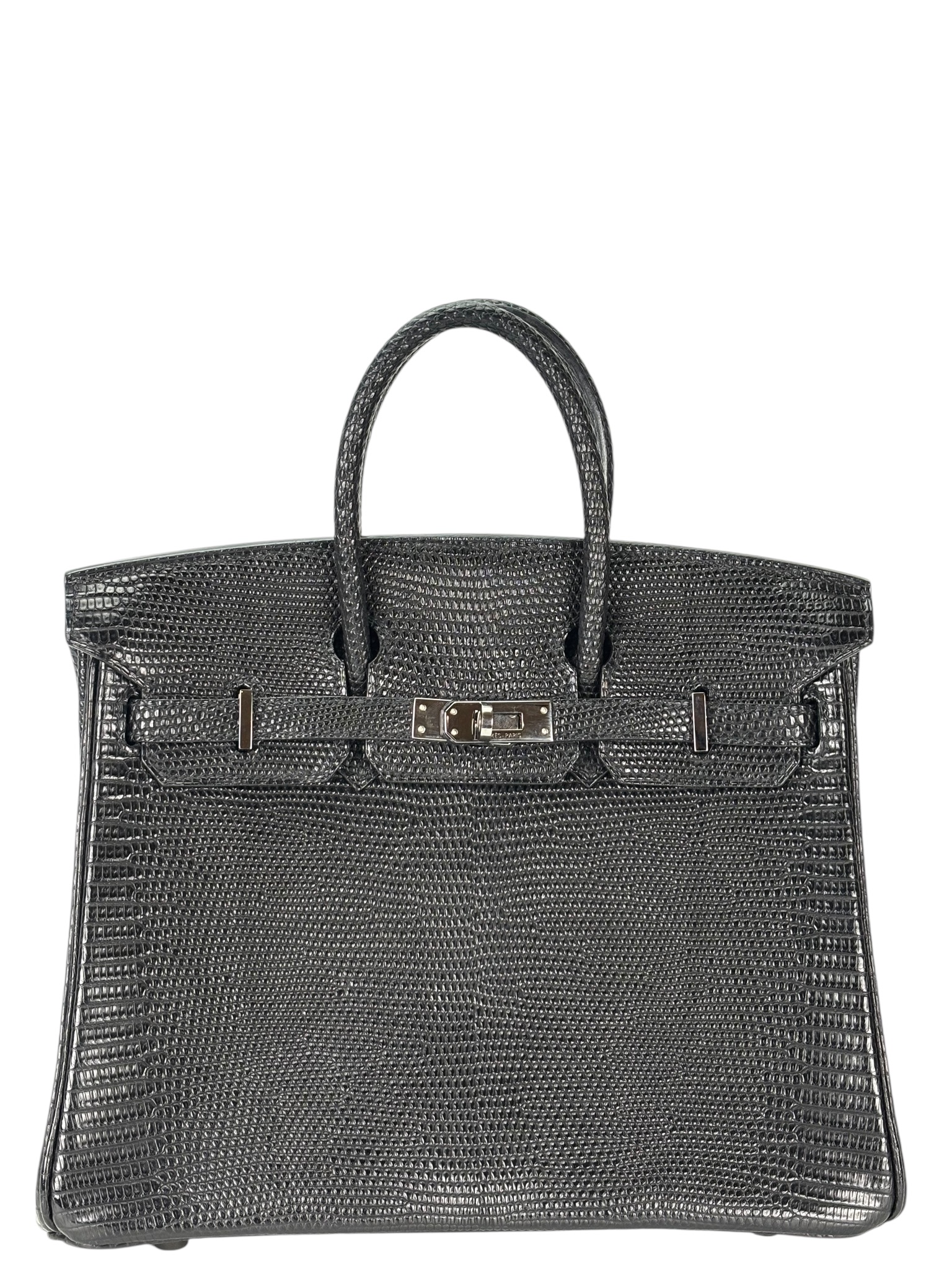 HERMES - Birkin 25 Black Round-Nose Monitor Lizard Ruthenium Hardware
