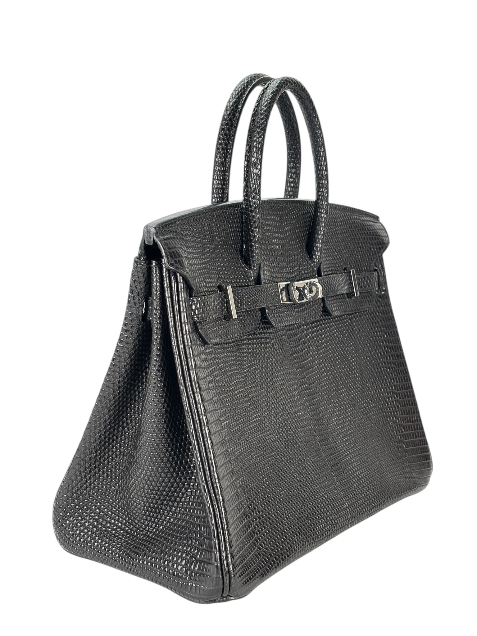 HERMES - Birkin 25 Black Round-Nose Monitor Lizard Ruthenium Hardware