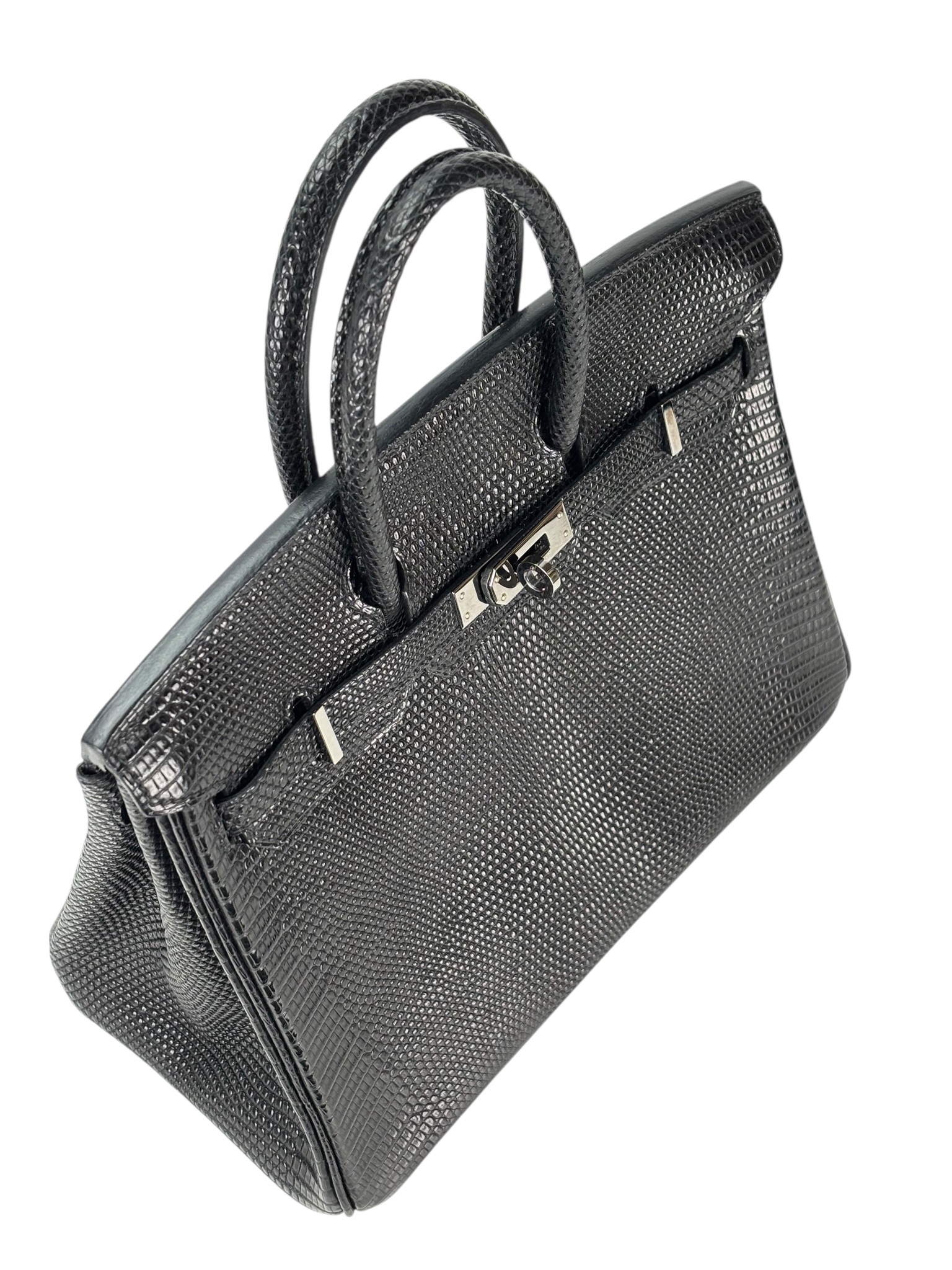 HERMES - Birkin 25 Black Round-Nose Monitor Lizard Ruthenium Hardware