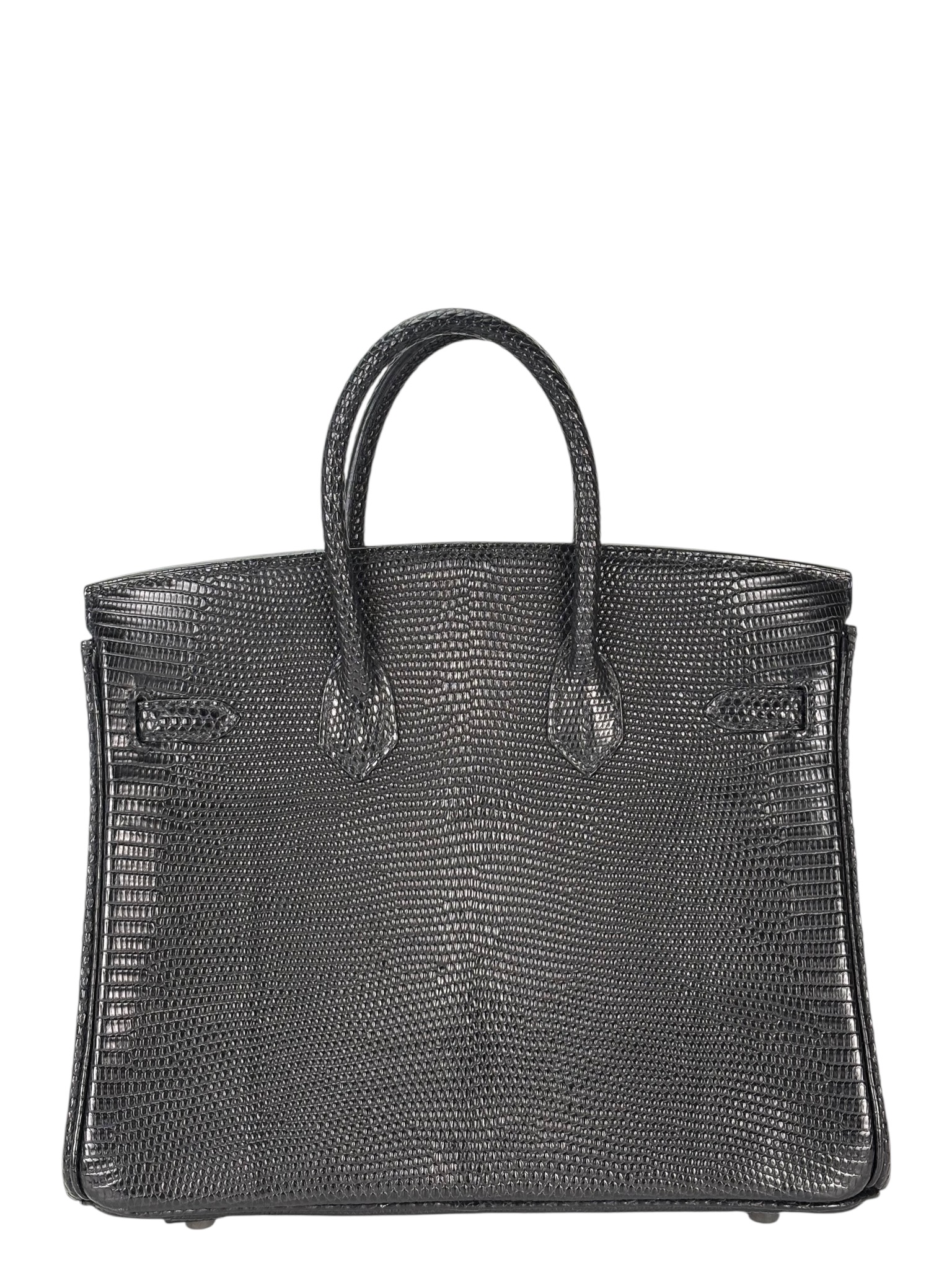 HERMES - Birkin 25 Black Round-Nose Monitor Lizard Ruthenium Hardware