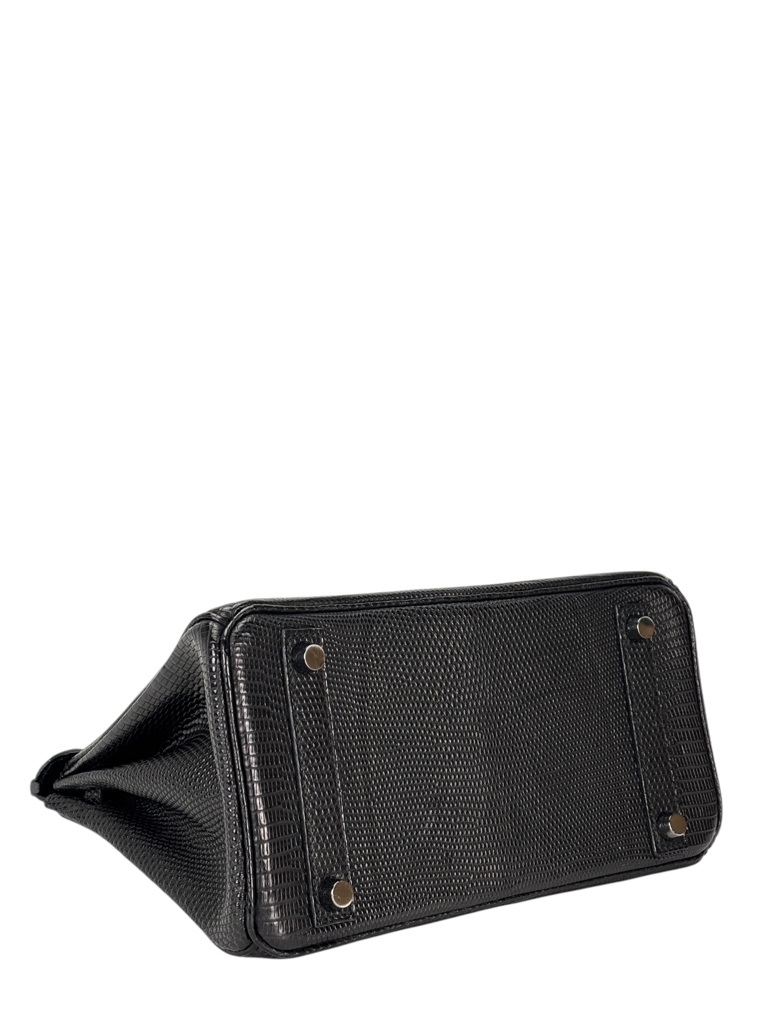 HERMES - Birkin 25 Black Round-Nose Monitor Lizard Ruthenium Hardware