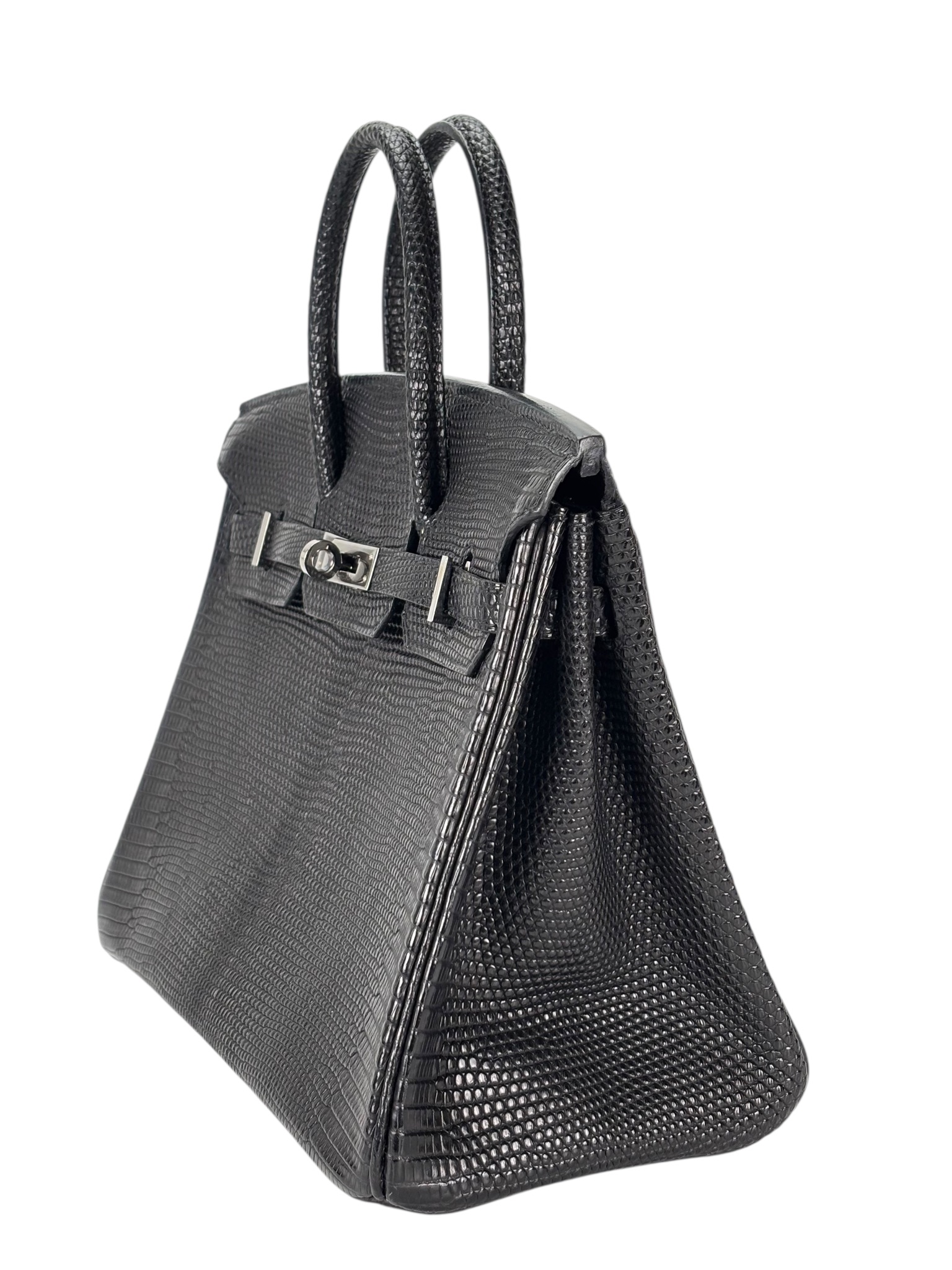 HERMES - Birkin 25 Black Round-Nose Monitor Lizard Ruthenium Hardware