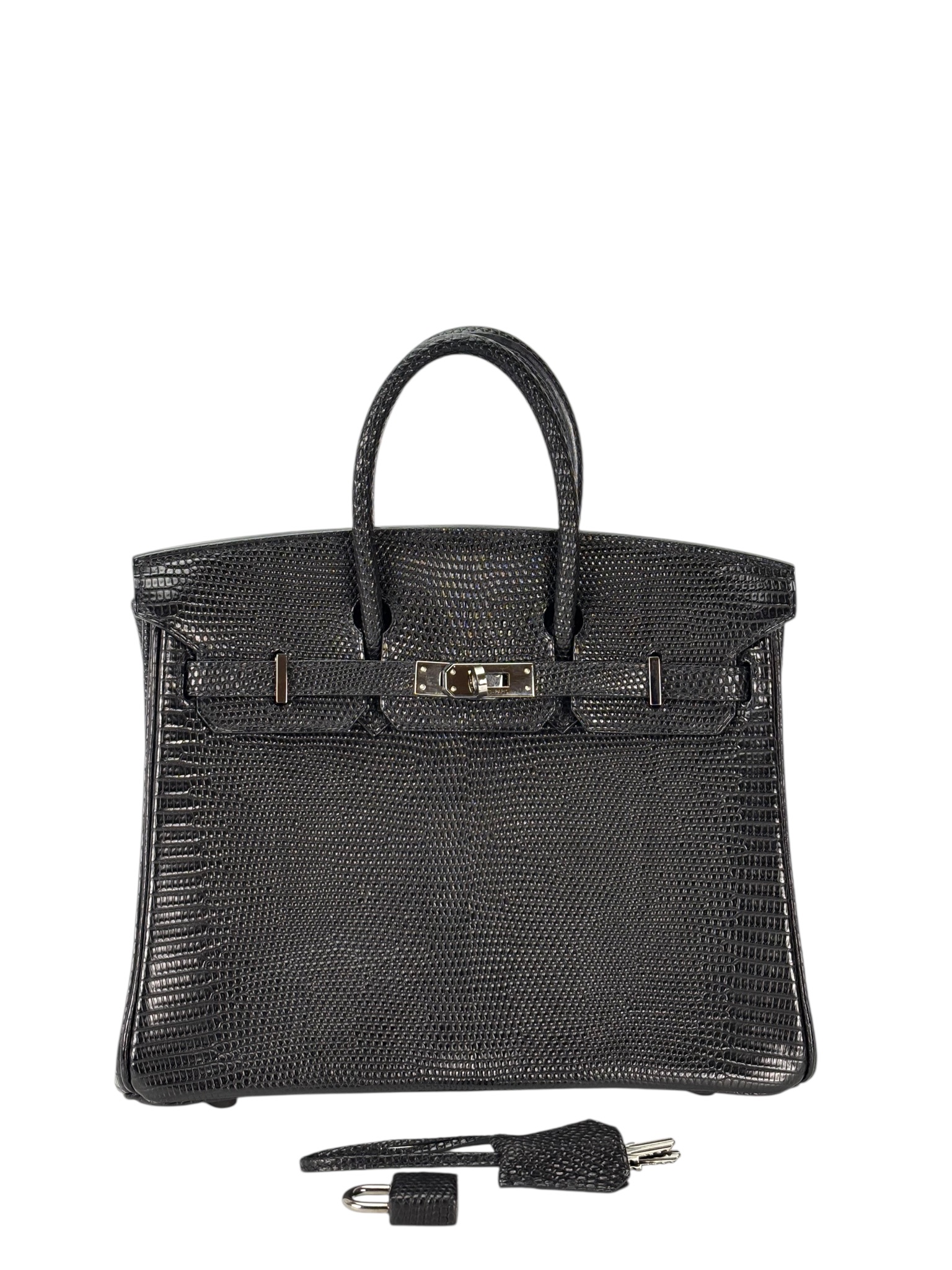 HERMES - Birkin 25 Black Round-Nose Monitor Lizard Ruthenium Hardware