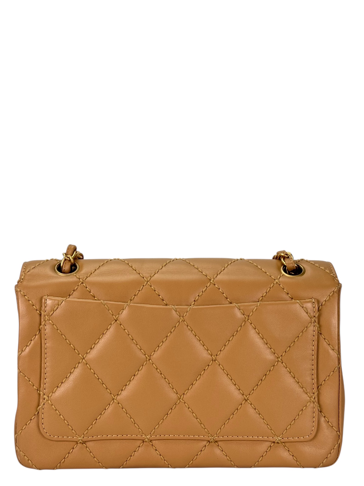 CHANEL -Wild Stitch Classic Flap Bag Beige Calfskin Gold Hardware