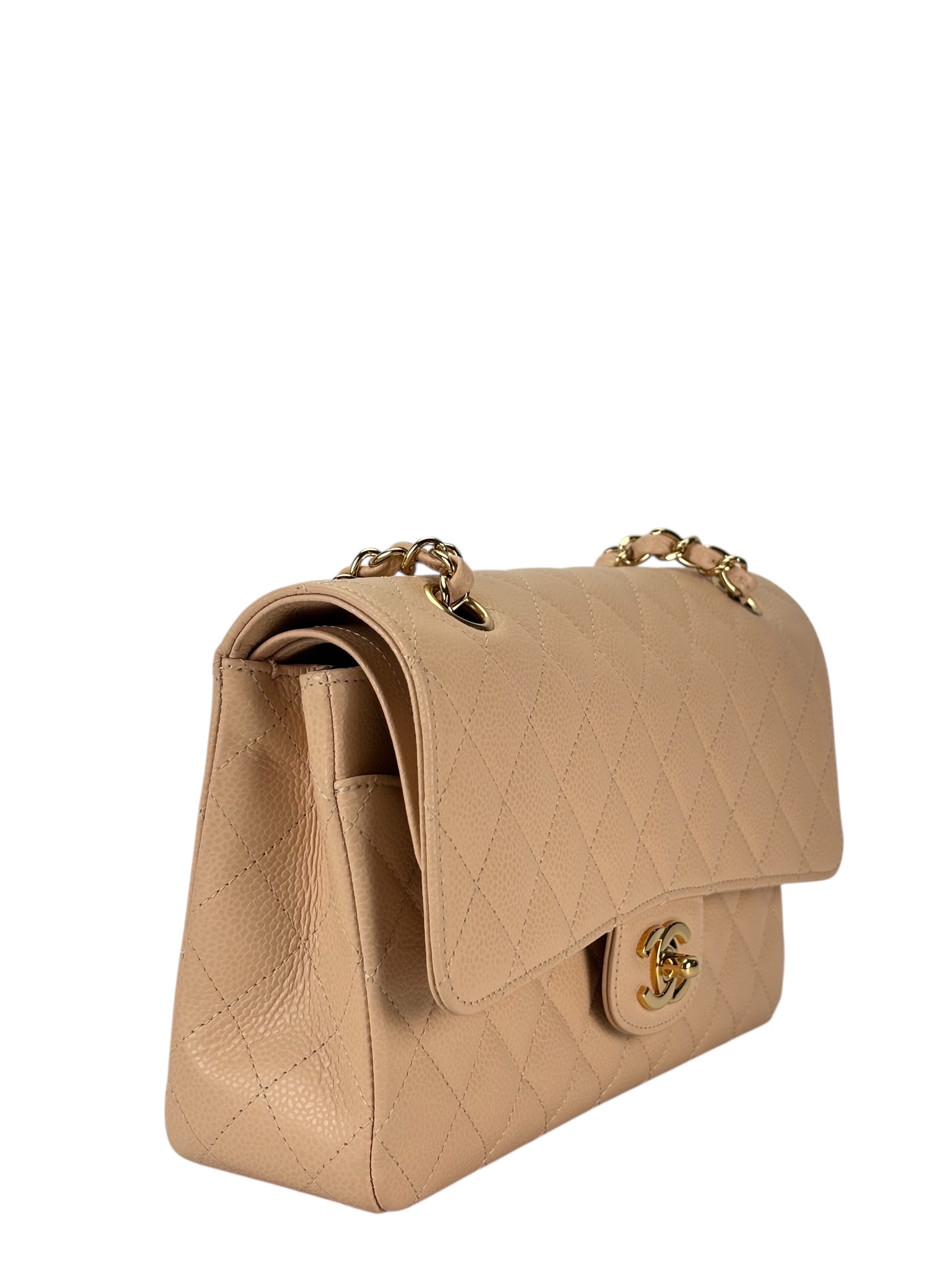 CHANEL - Medium Classic Double Flap Bag Caviar Lambskin Gold Hardware (CF25) 