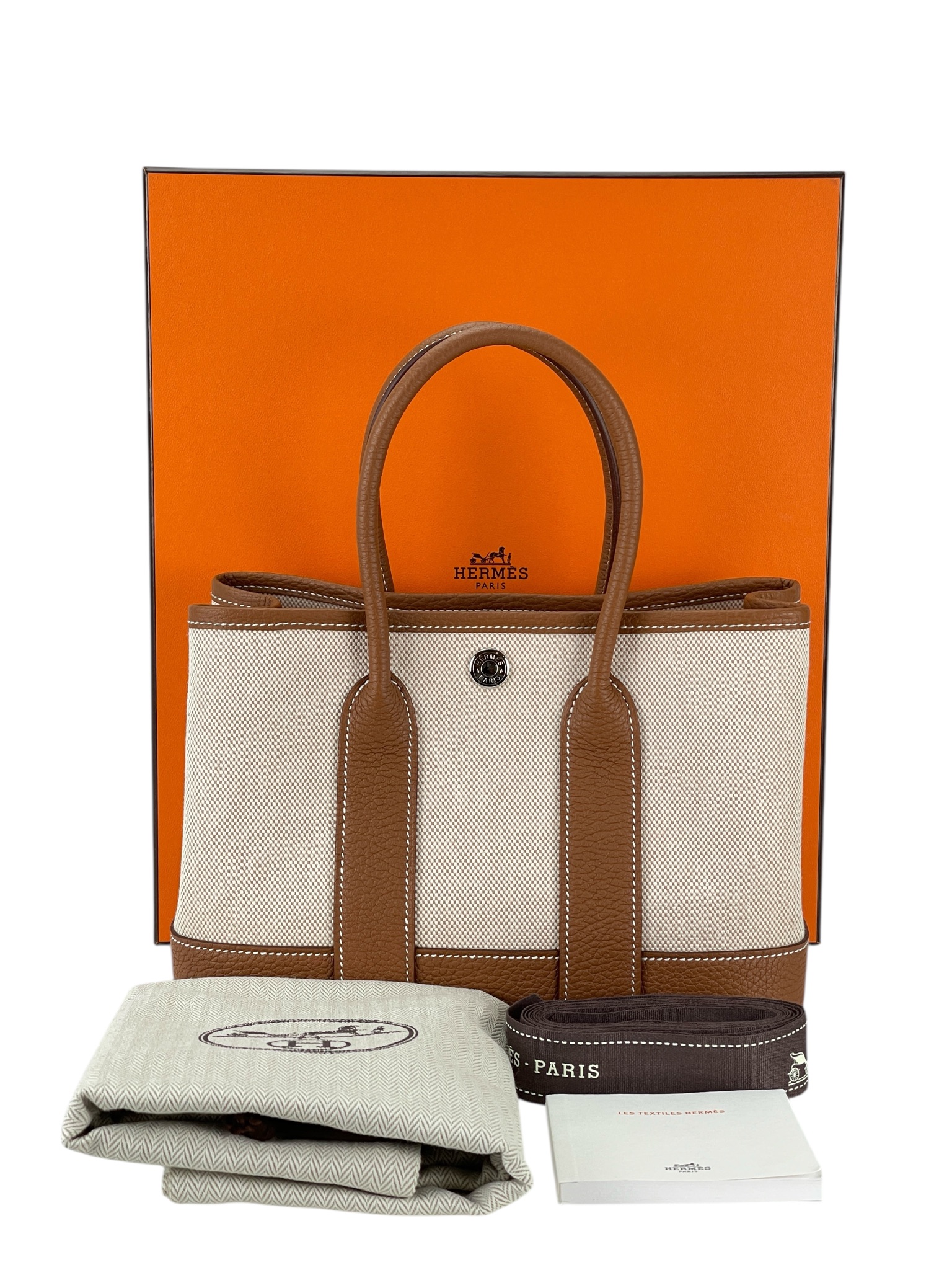 HERMES - Garden Party 23 Gold Toile Neo Handbag