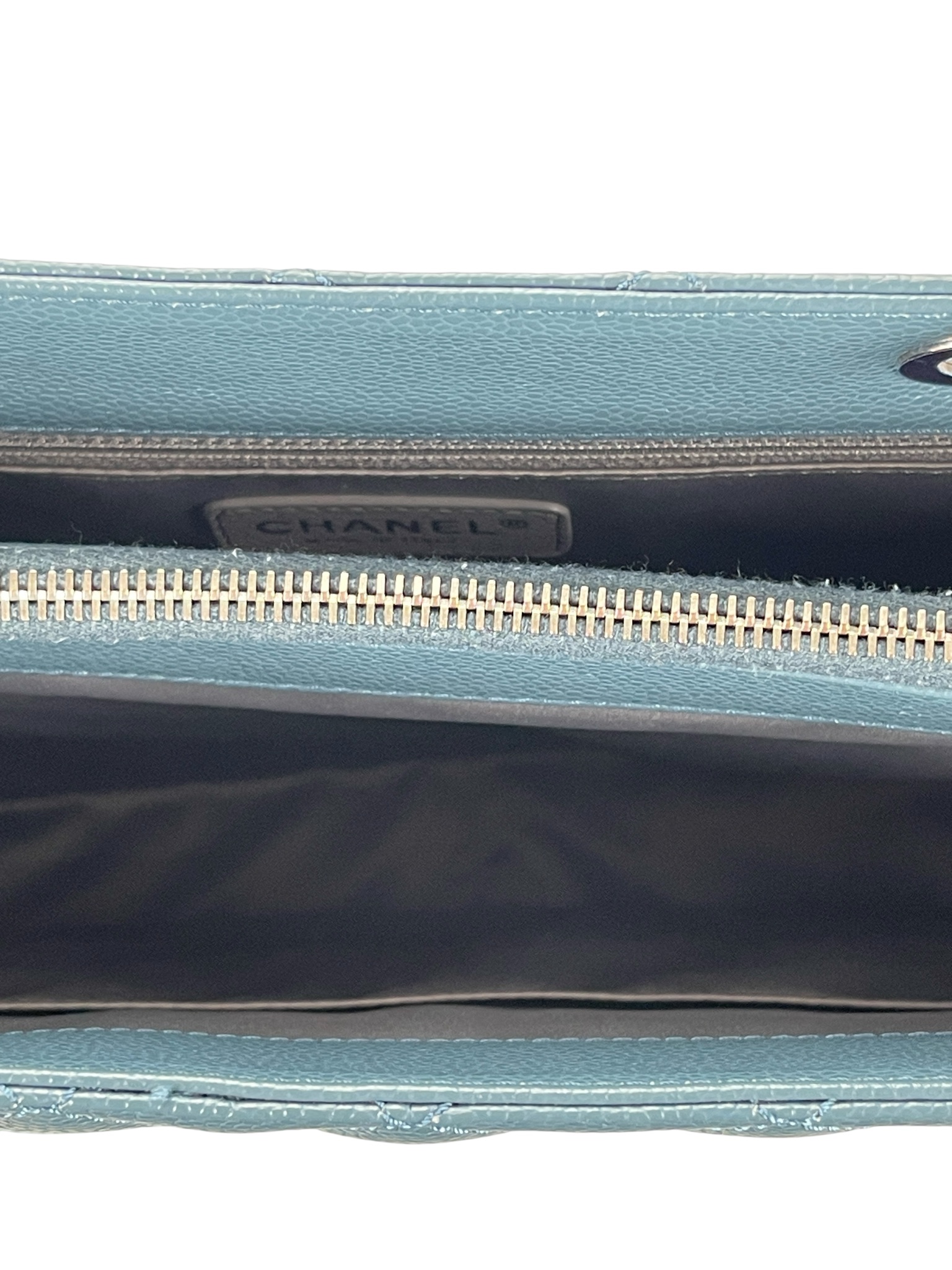 CHANEL - Misty Blue Caviar Quilted Grand Shopping Tote GST Sliver Hardware 