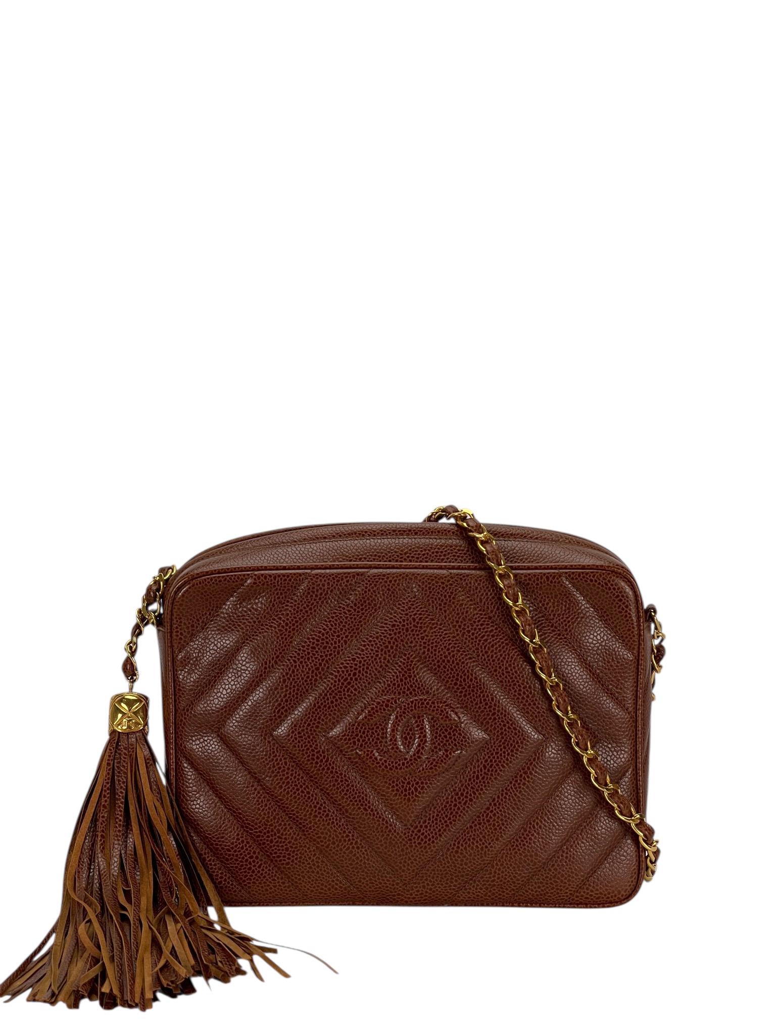 CHANEL - Caramel Caviar Classic Quilted Camera Case Bag