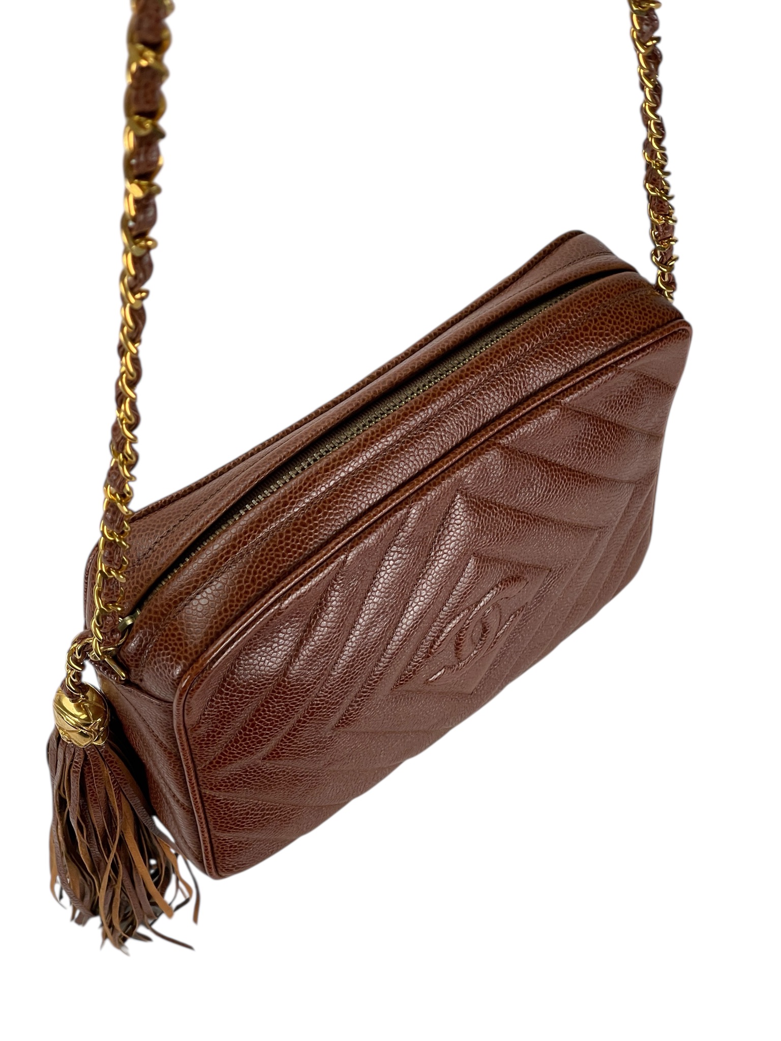 CHANEL - Caramel Caviar Classic Quilted Camera Case Bag