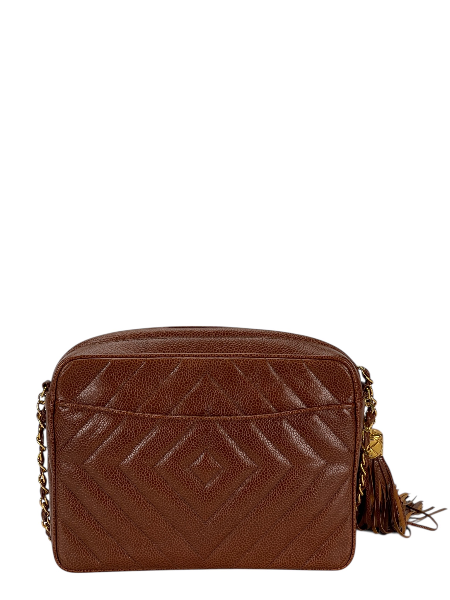 CHANEL - Caramel Caviar Classic Quilted Camera Case Bag