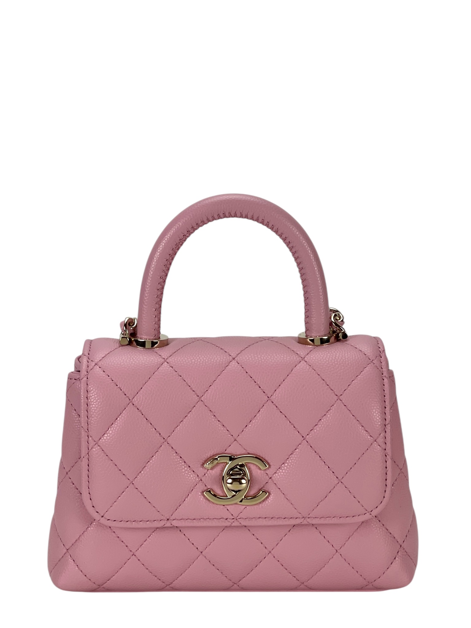 CHANEL - 25K Pink Calfskin Coco Handle Mini 2Way Shoulder Bag