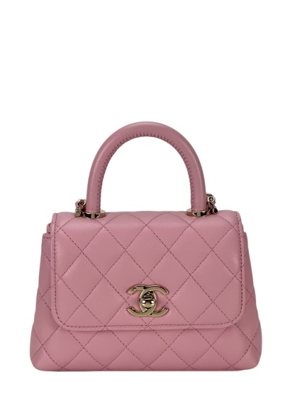 CHANEL - 25K Pink Calfskin Coco Handle Mini 2Way Shoulder Bag