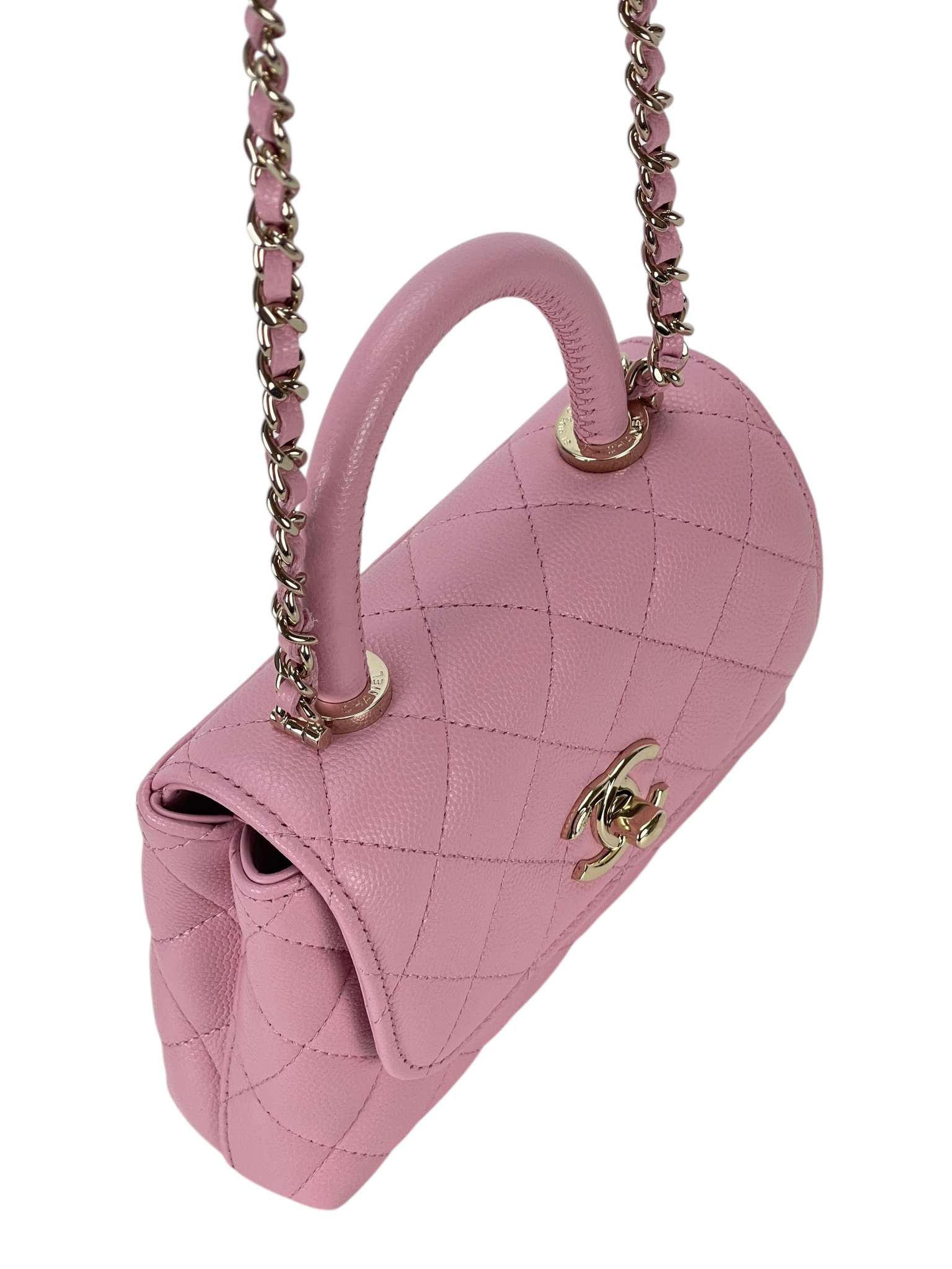 CHANEL - 25K Pink Calfskin Coco Handle Mini 2Way Shoulder Bag