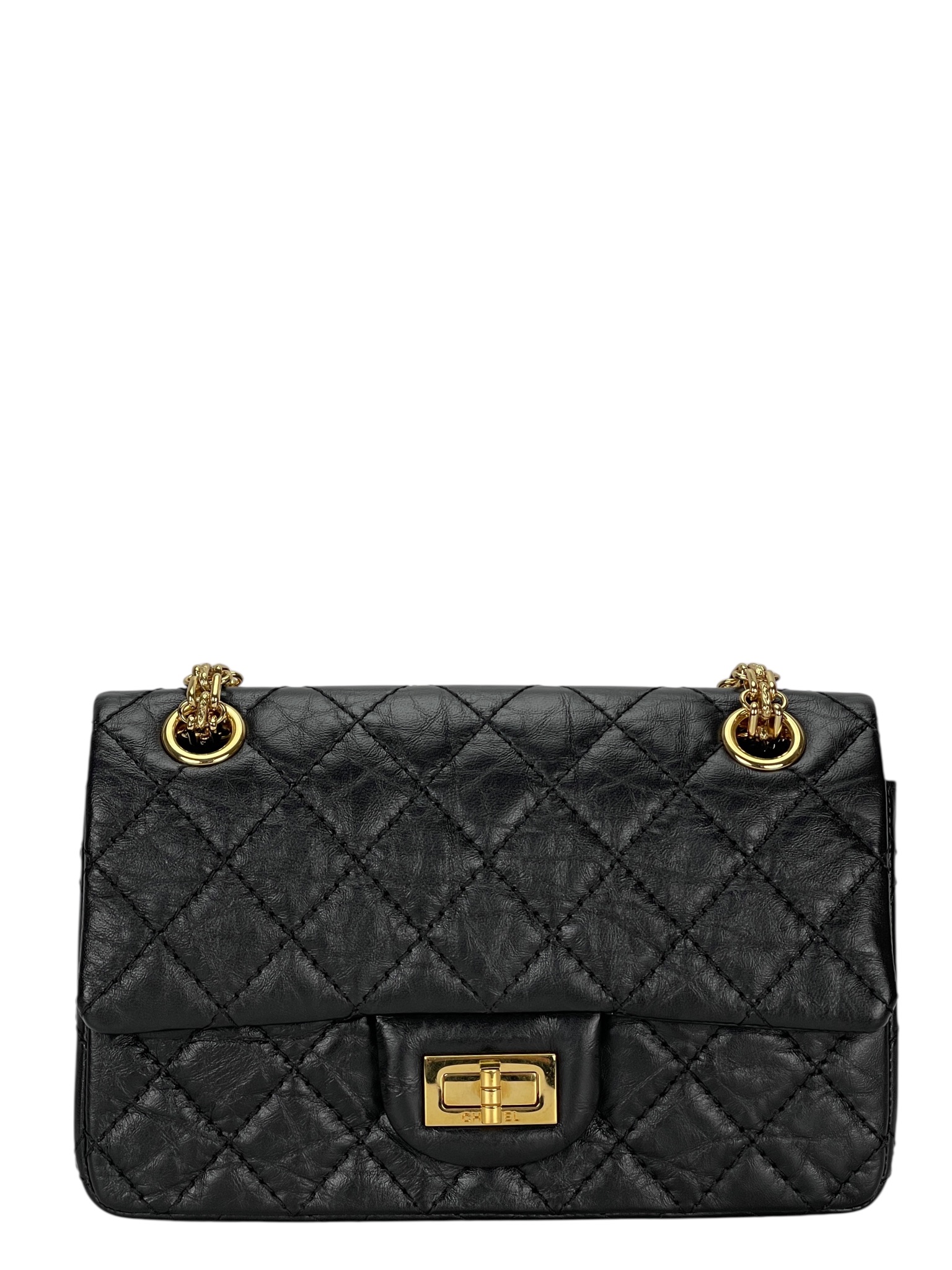 CHANEL - 2.55 Mini Flap Black Calfskin Gold Hardware
