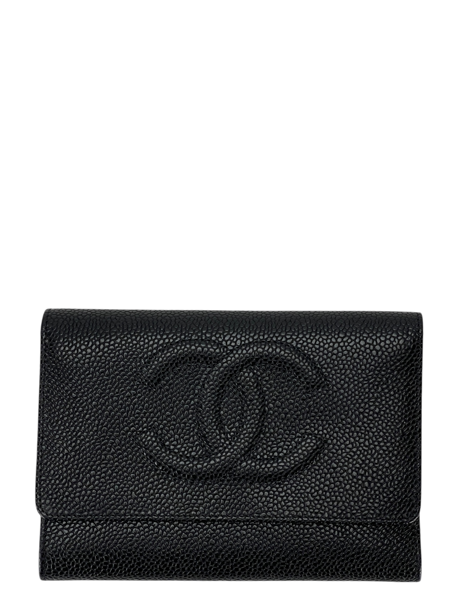 CHANEL - Black Caviar Leather Tri-Fold Wallet