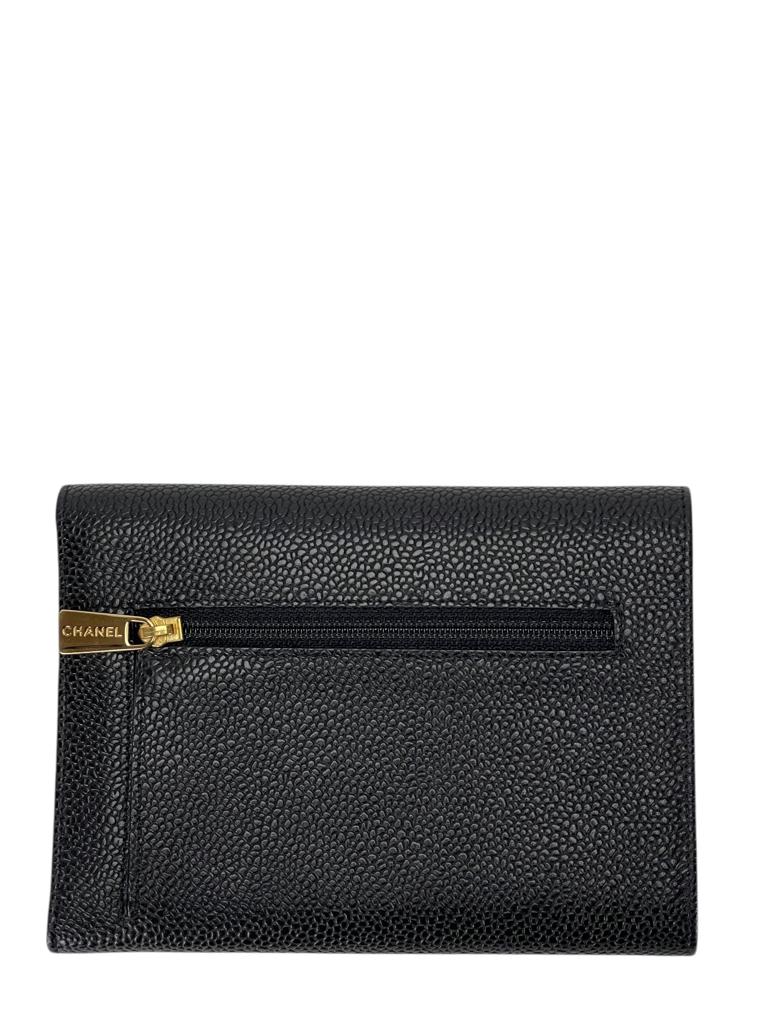 CHANEL - Black Caviar Leather Tri-Fold Wallet