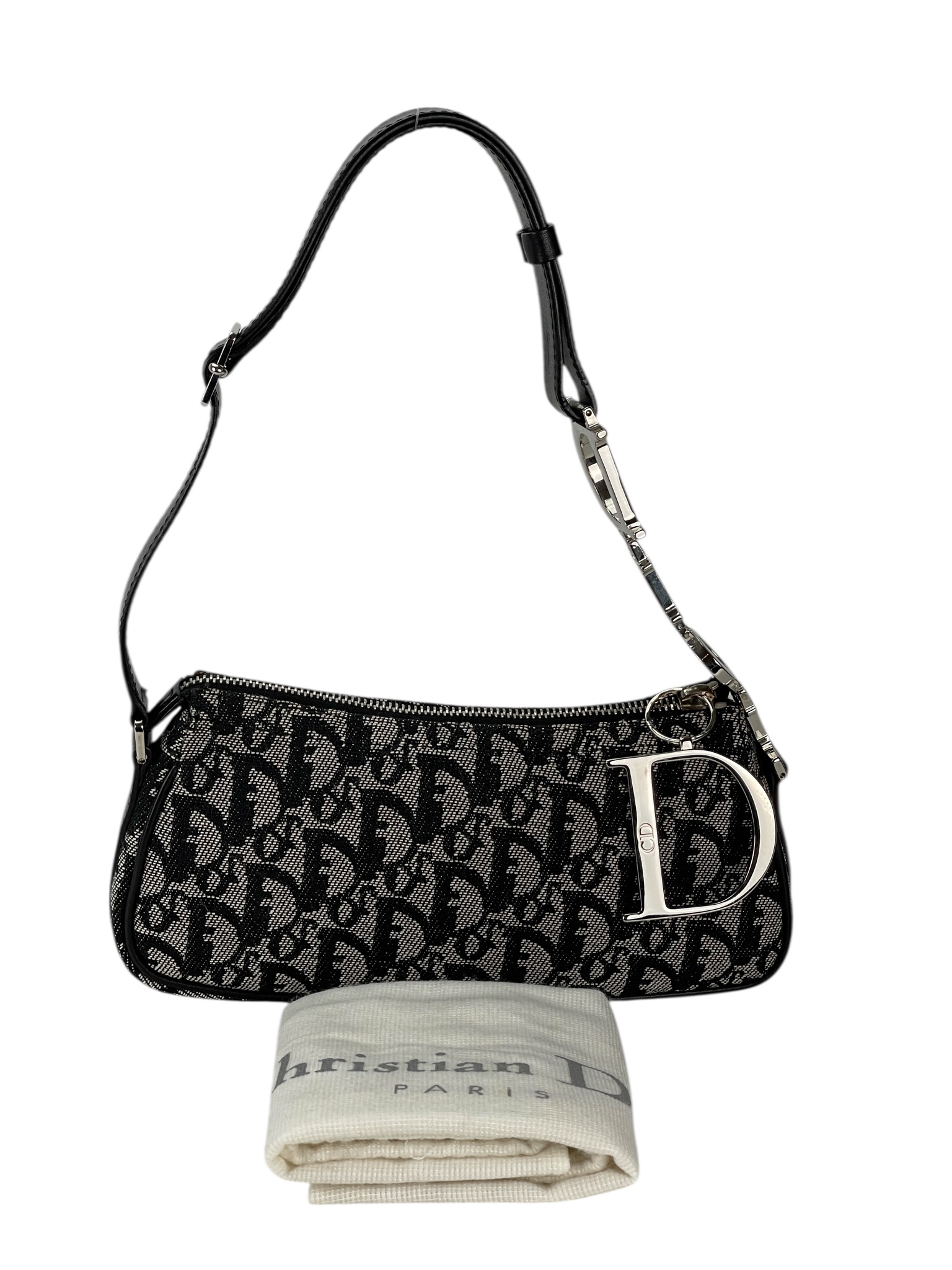 CHRISTIAN DIOR - Black Canvas Pouch Shoulder Bag
