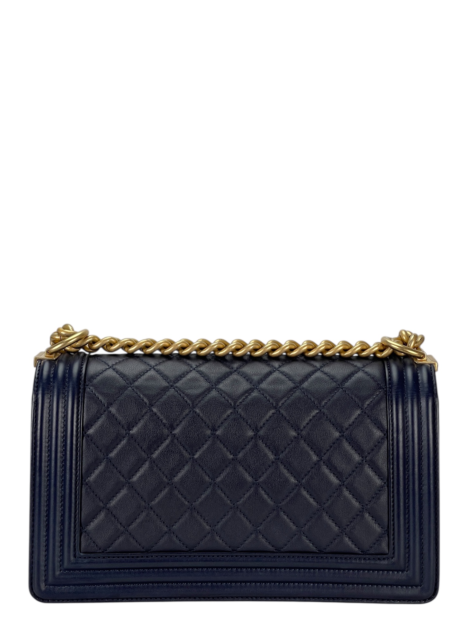 CHANEL - Medium Boy Flap Bag Navy Lambskin Gold Hardware