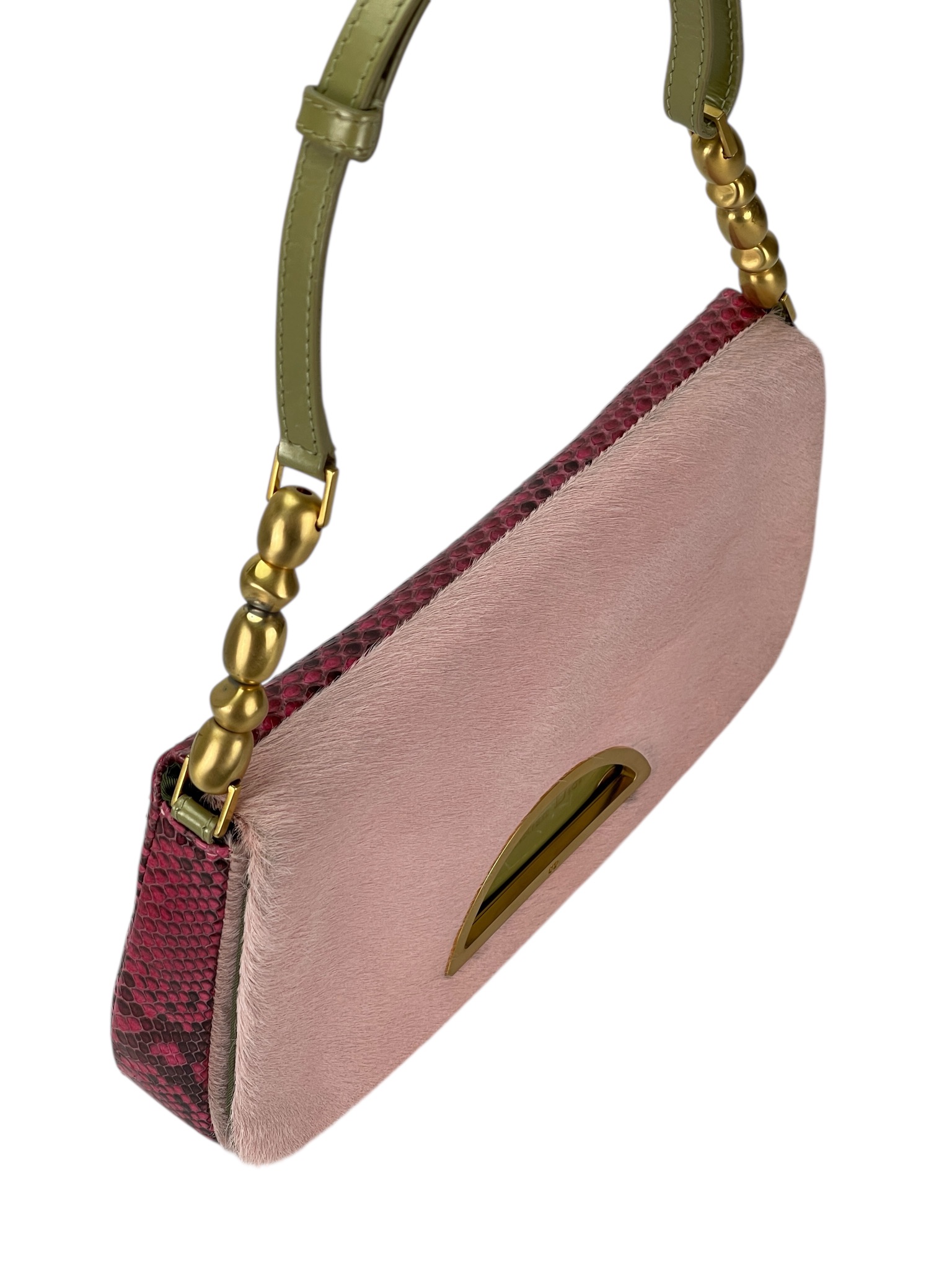 CHRISTIAN DIOR - Pink Haircalf Leather Marispearl Shoulder Bag