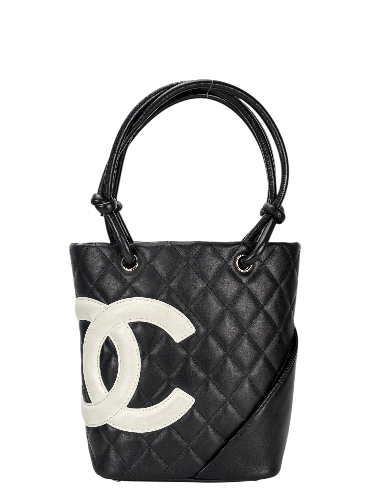 CHANEL - Cambon Tote Bag White CC logo Black Calfskin