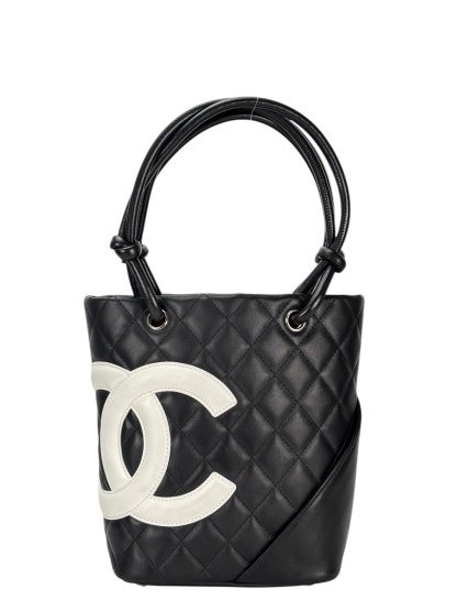 CHANEL - Cambon Tote Bag White CC logo Black Calfskin