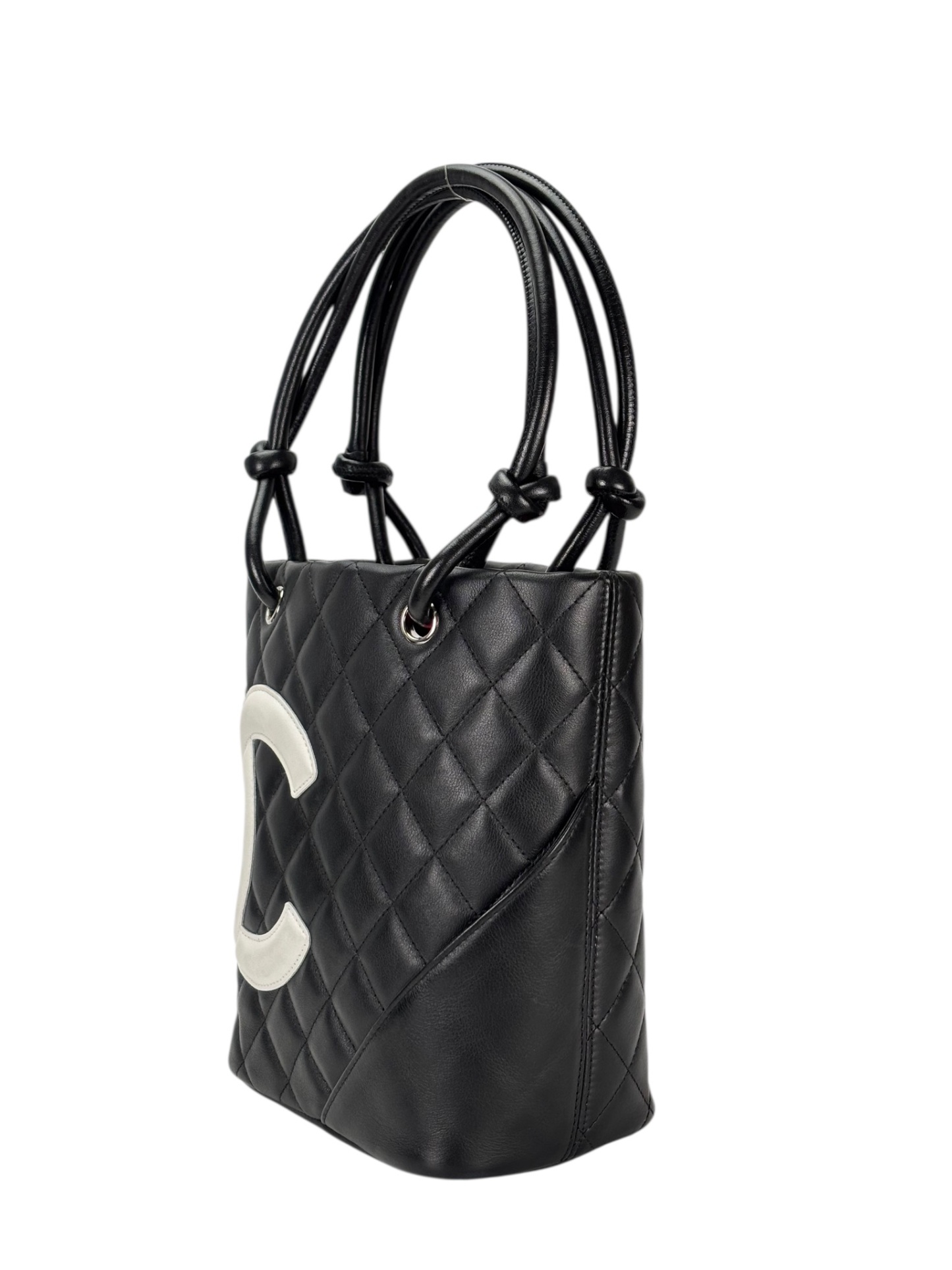 CHANEL - Cambon Tote Bag White CC logo Black Calfskin