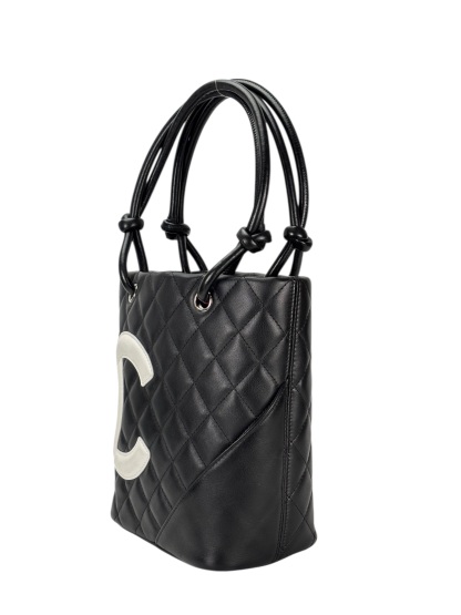 CHANEL - Cambon Tote Bag White CC logo Black Calfskin