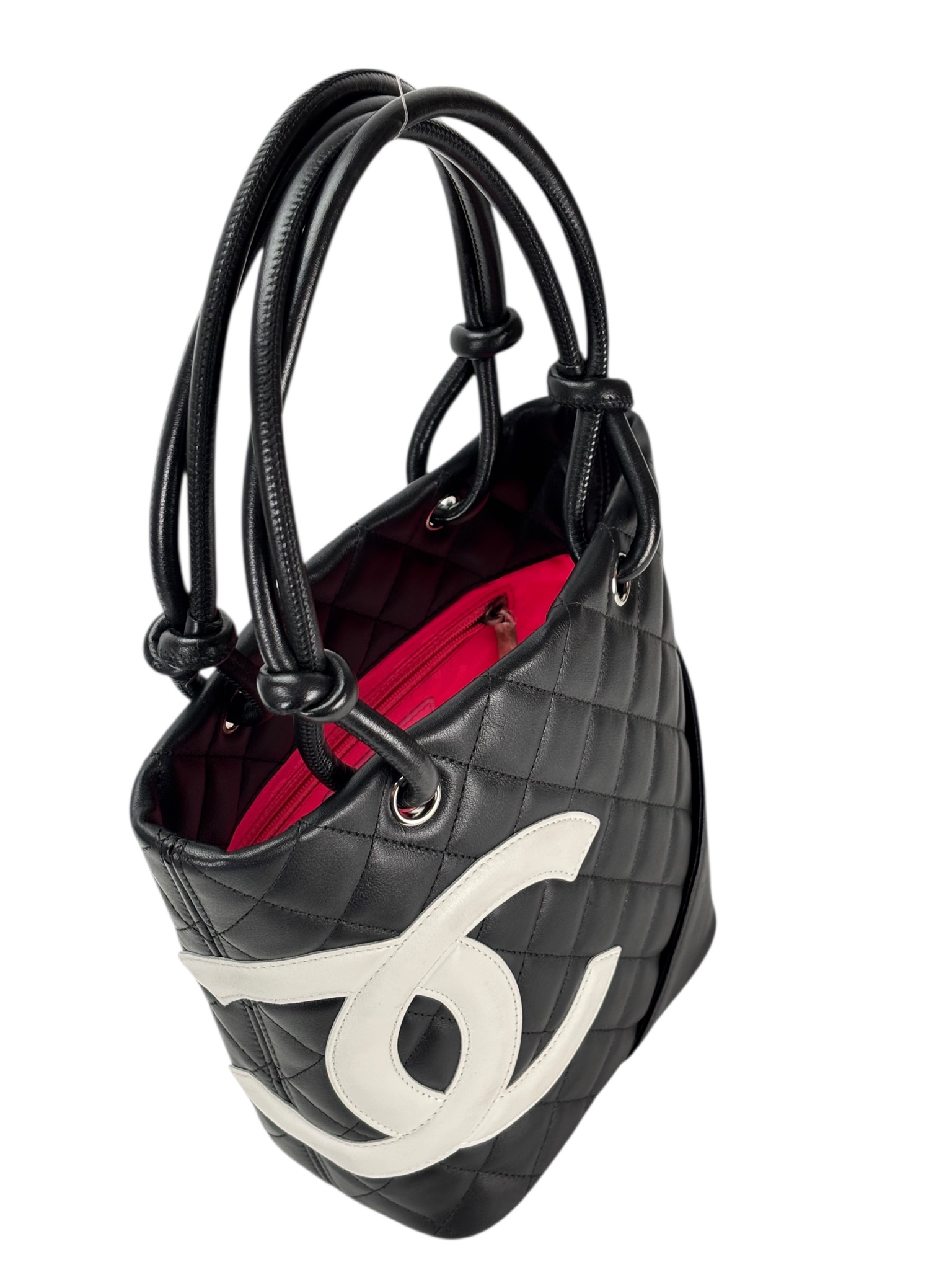 CHANEL - Cambon Tote Bag White CC logo Black Calfskin