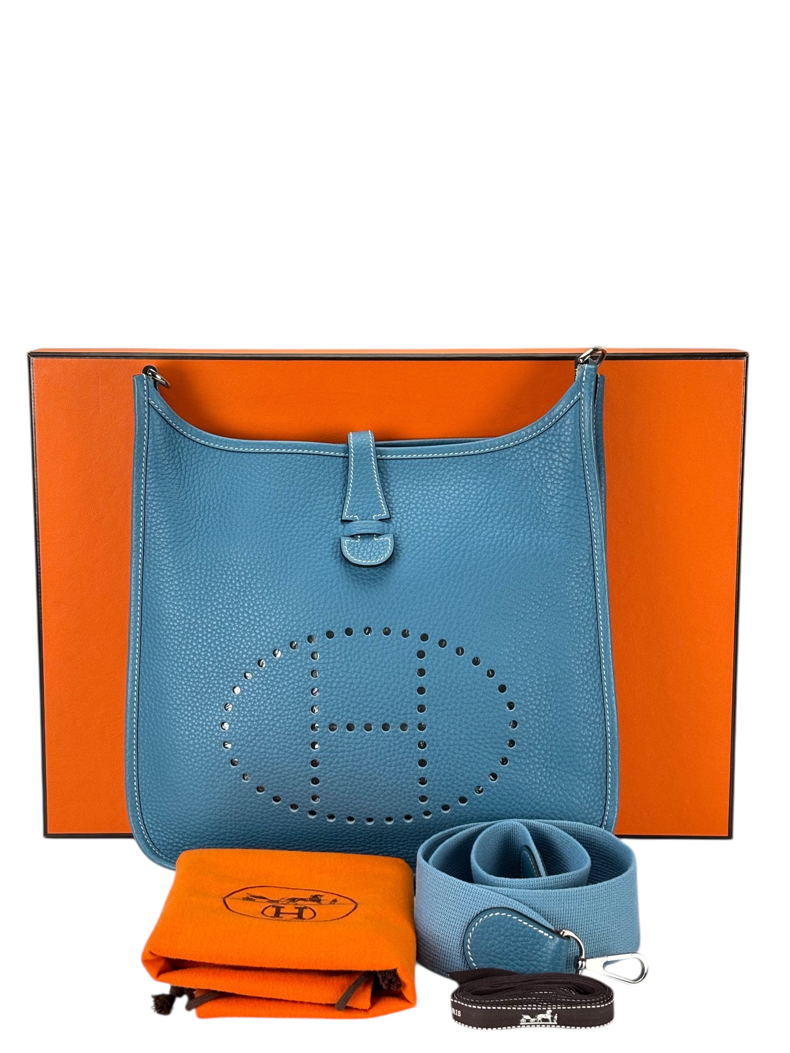 HERMES - Evelyne PM Evelyne 33 Blue Jean Clemence Palladium Hardware