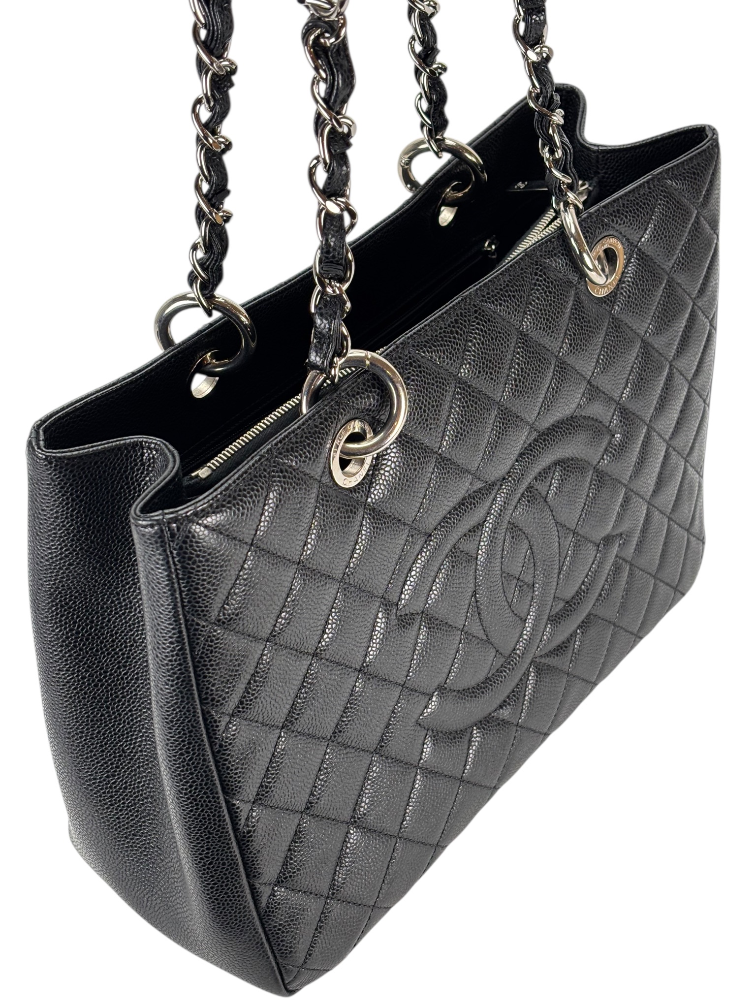 CHANEL - Black Caviar Quilted Grand Shopping Tote GST Gold Hardware