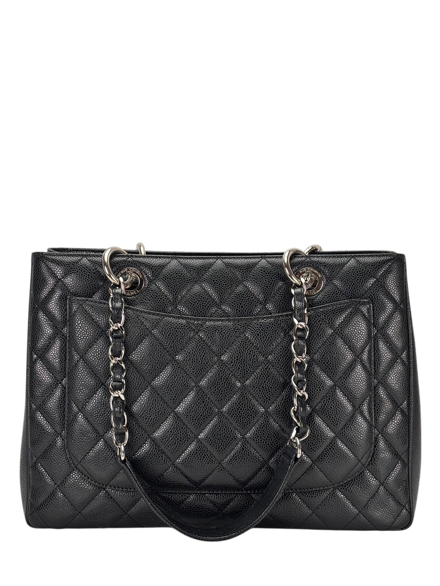 CHANEL - Black Caviar Quilted Grand Shopping Tote GST Gold Hardware