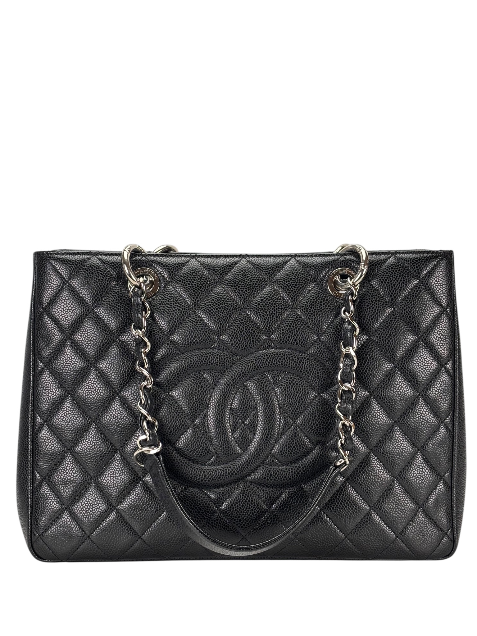CHANEL - Black Caviar Quilted Grand Shopping Tote GST Gold Hardware