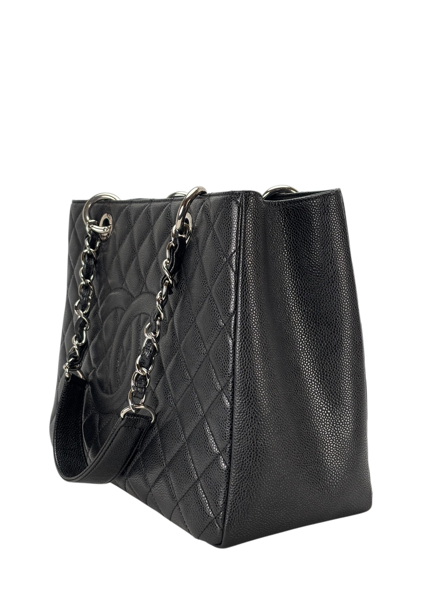 CHANEL - Black Caviar Quilted Grand Shopping Tote GST Gold Hardware