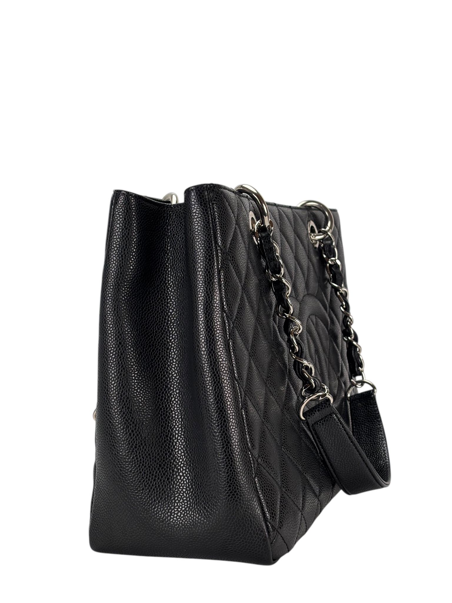 CHANEL - Black Caviar Quilted Grand Shopping Tote GST Gold Hardware