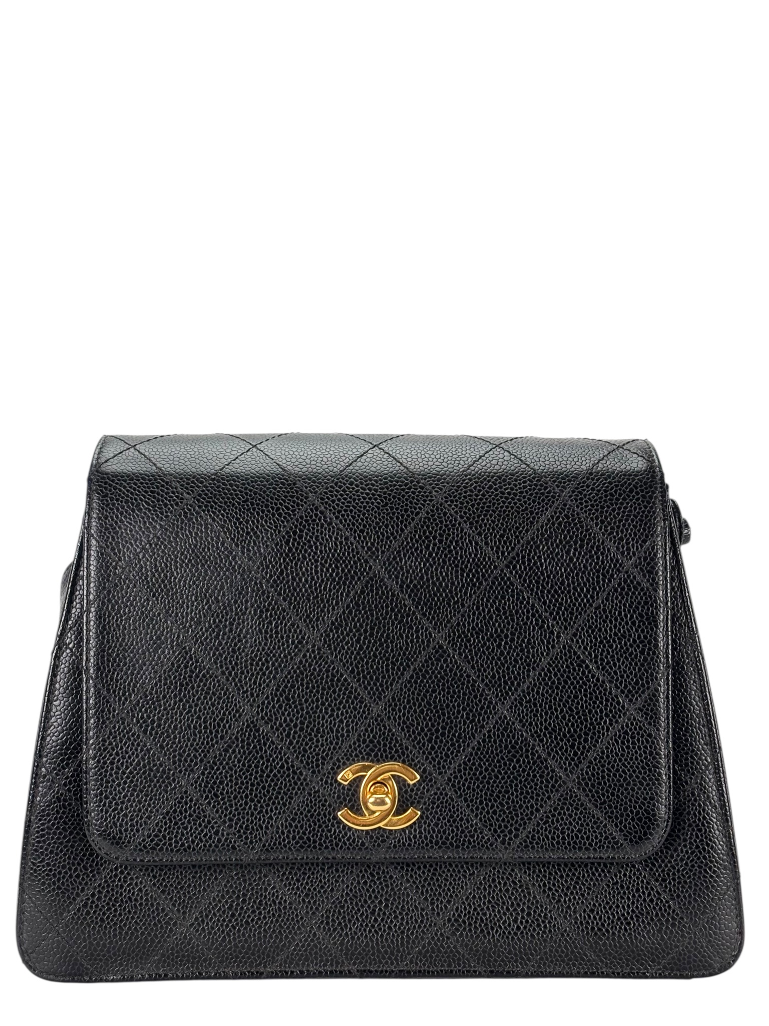 CHANEL - Black Caviar Stitched CC Flap Shoulder Bag